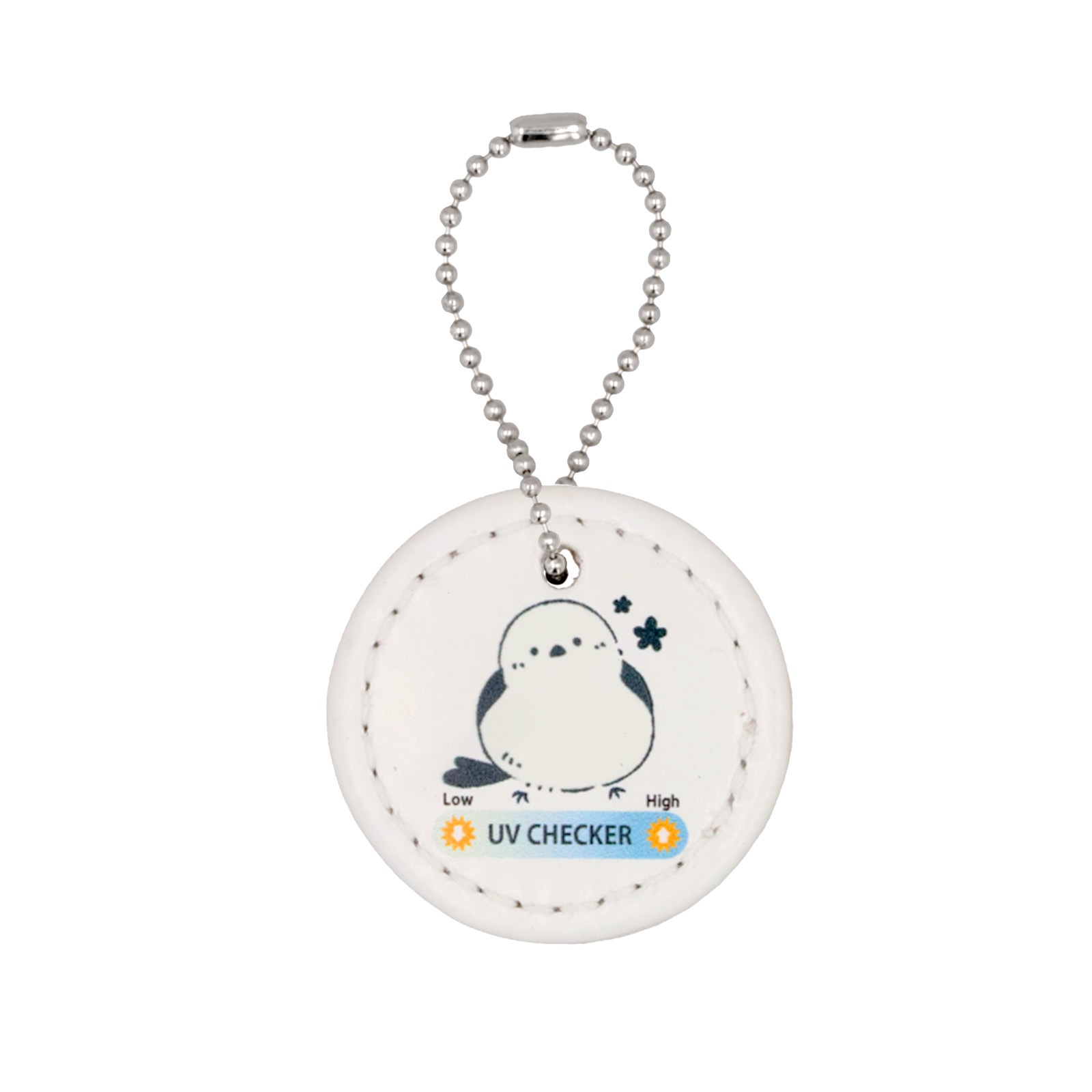 【大王製作所オリジナル】PU製 合皮レザー プレートチャーム UVブルー 紫外線変色タイプ シマエナガ/太陽