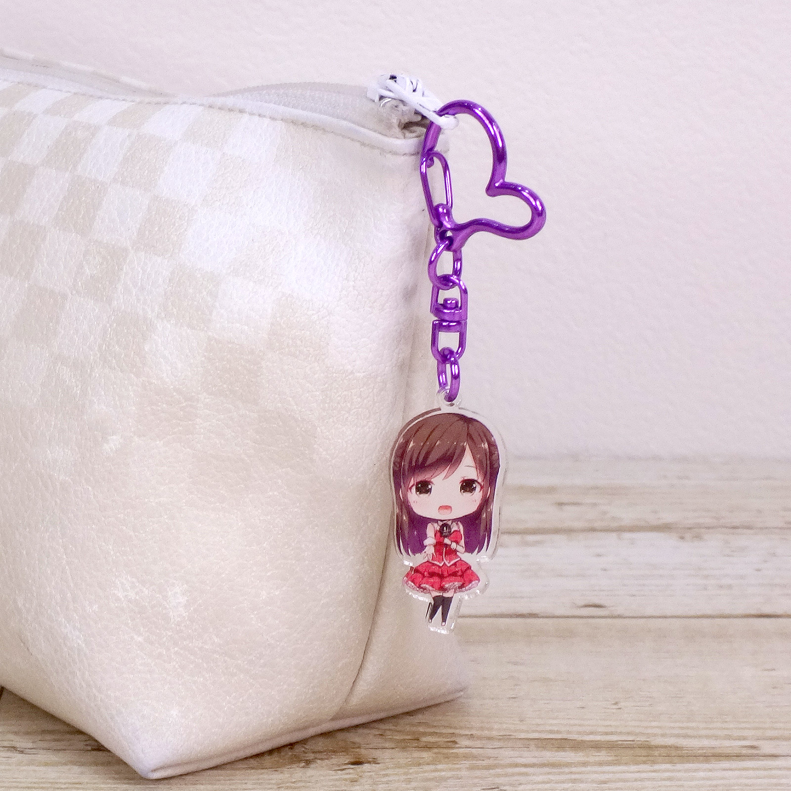 ワンタッチキーホルダー チャームキーホルダー シーベル付き ハート メタリックカラー