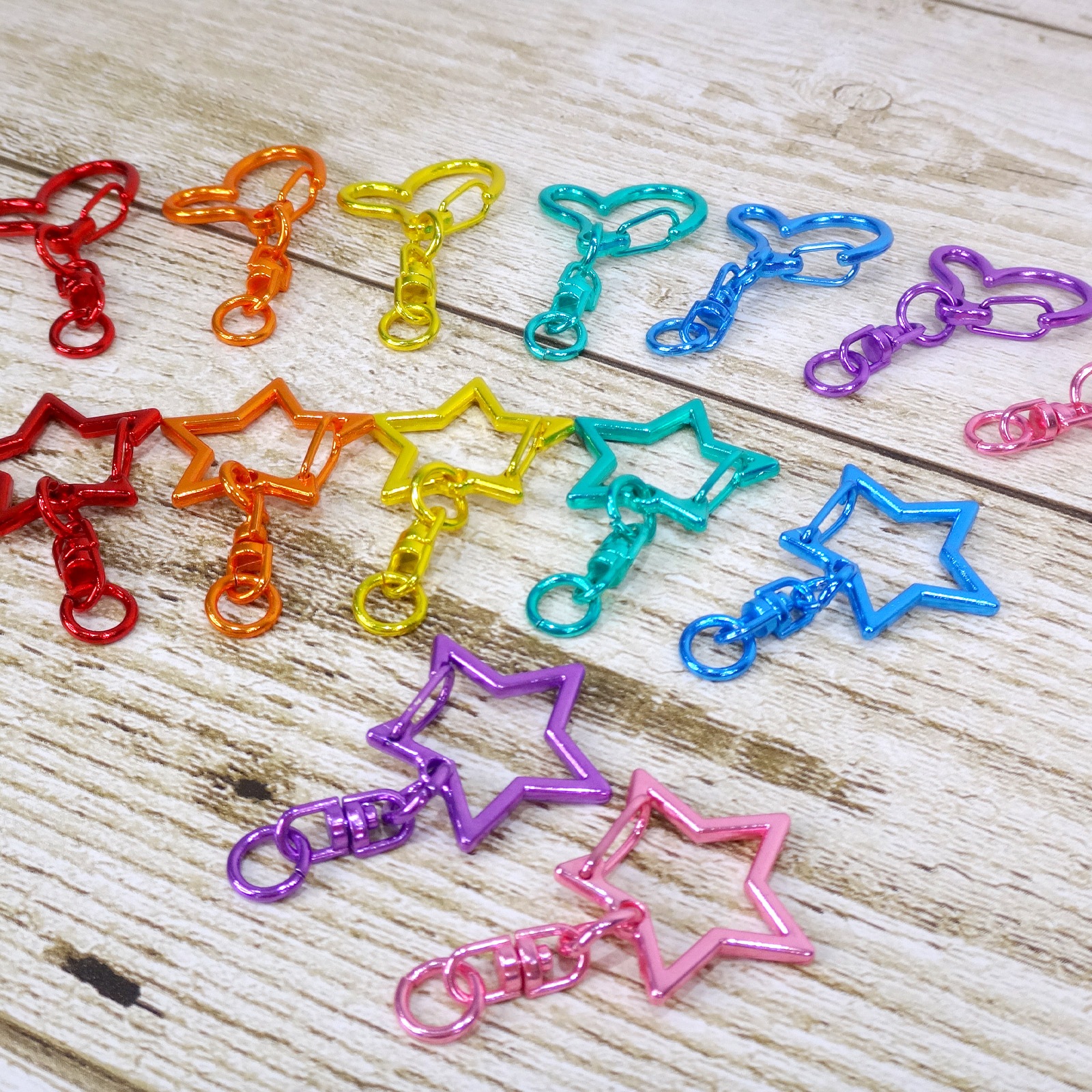 ワンタッチキーホルダー チャームキーホルダー シーベル付き ハート メタリックカラー