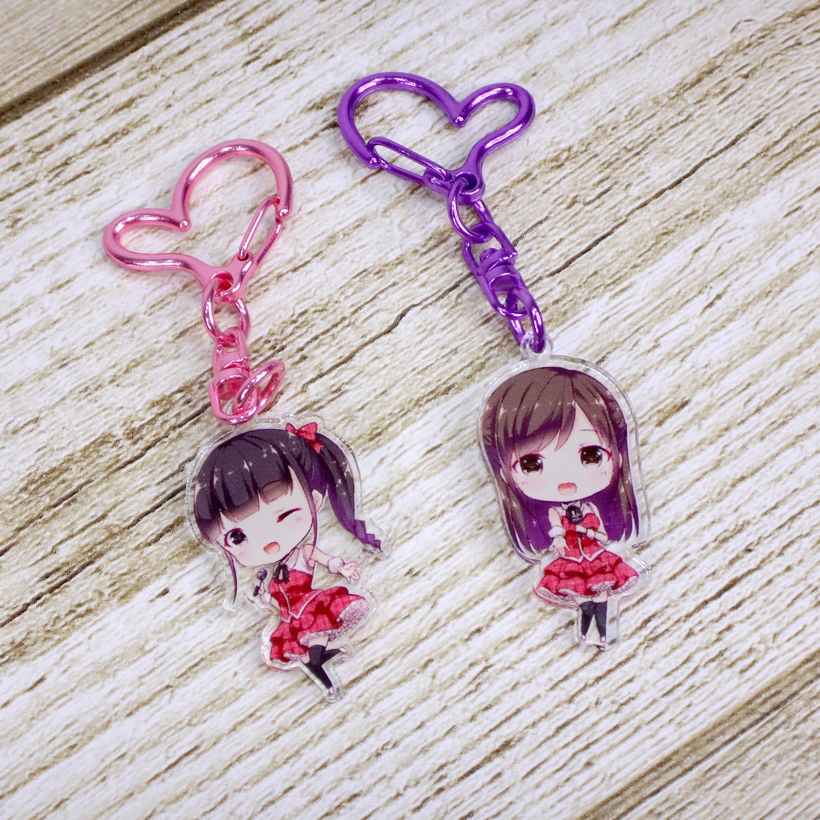 ワンタッチキーホルダー チャームキーホルダー シーベル付き ハート メタリックカラー