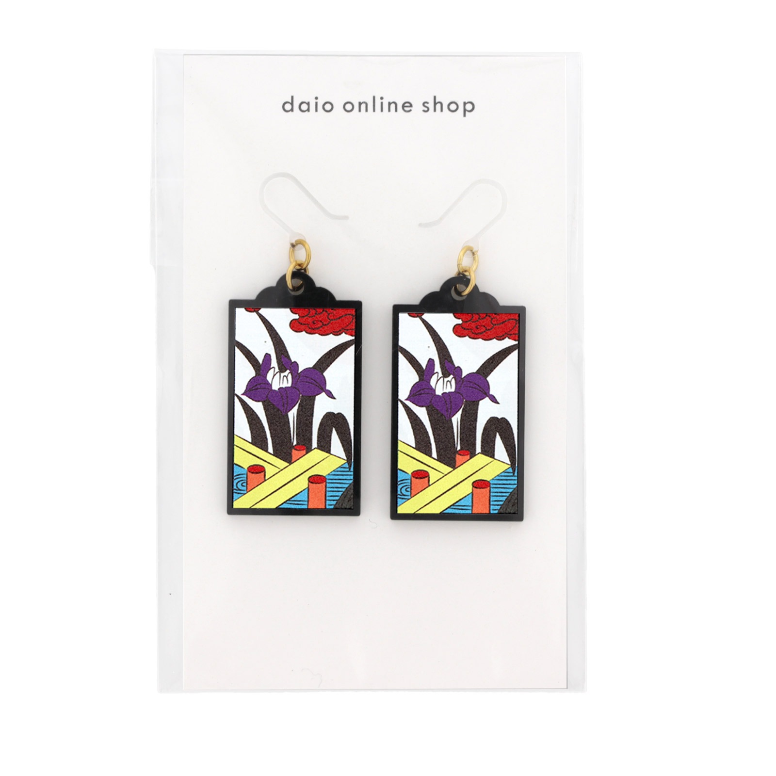 花札ピアス 樹脂ピアス フックタイプ 5月 菖蒲(あやめ)に八ﾂ橋 1ペア（2個組）