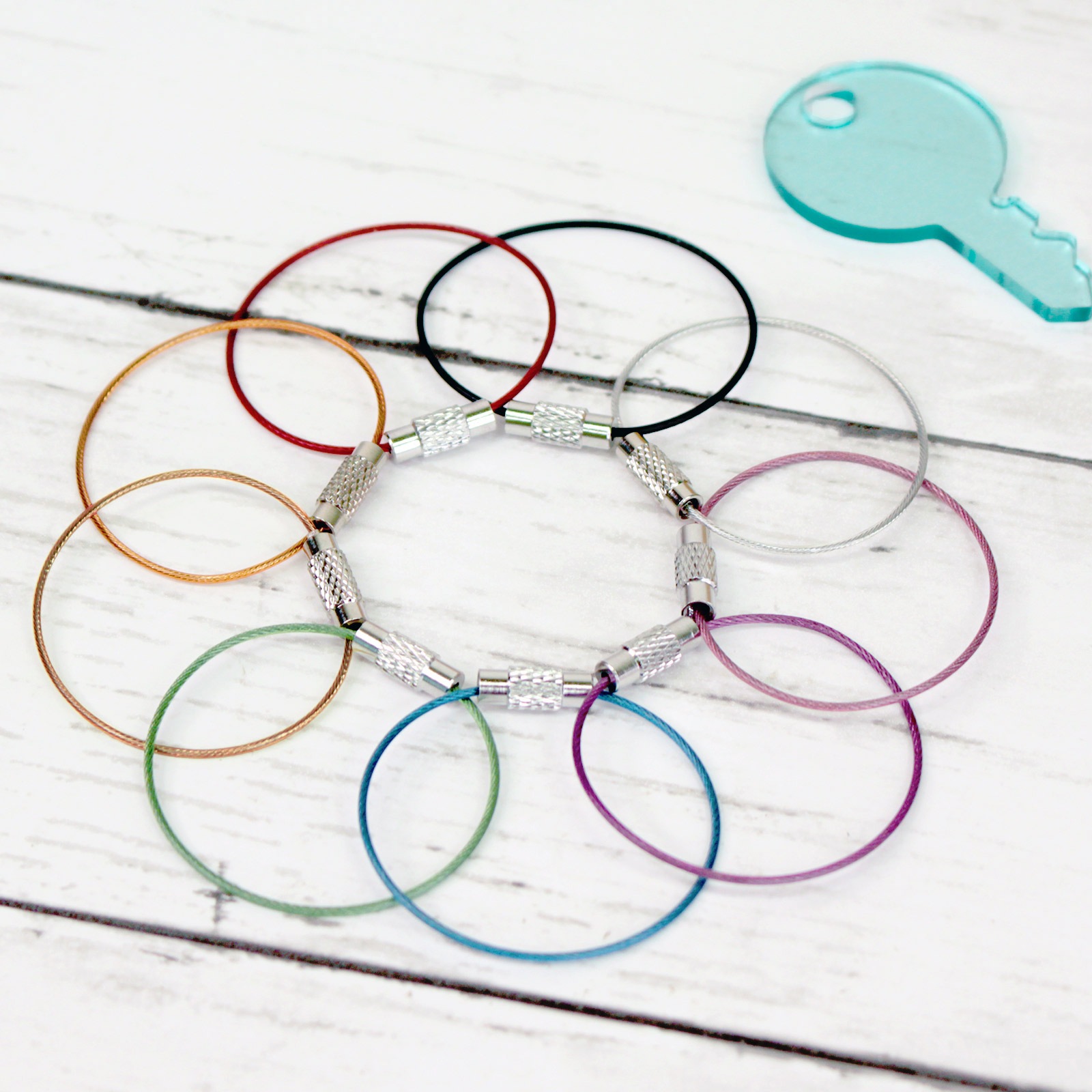 カラーワイヤーキーホルダー Y10/12cm ビニールコーティング グリーン