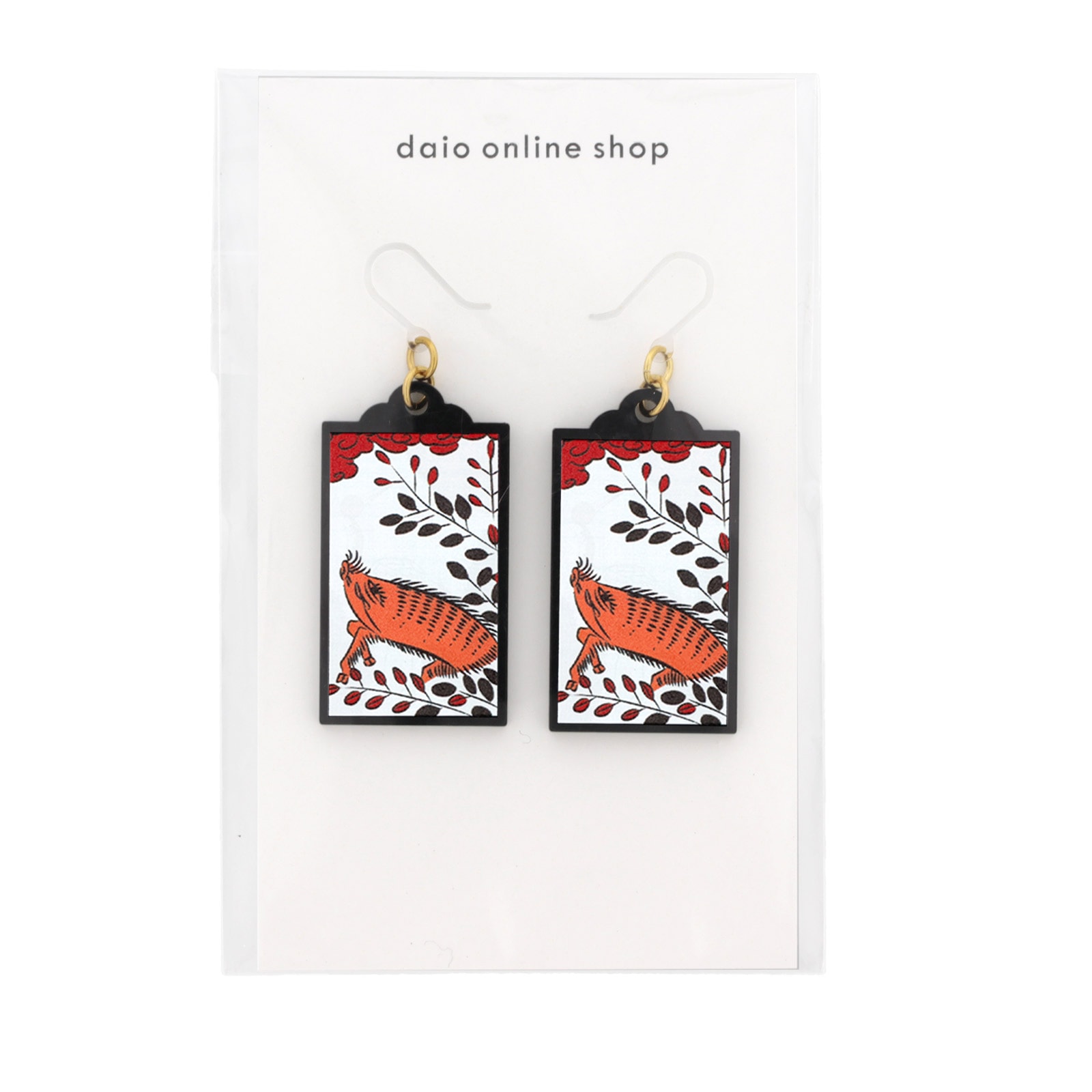 花札ピアス 樹脂ピアス フックタイプ 7月 萩に猪 1ペア（2個組）