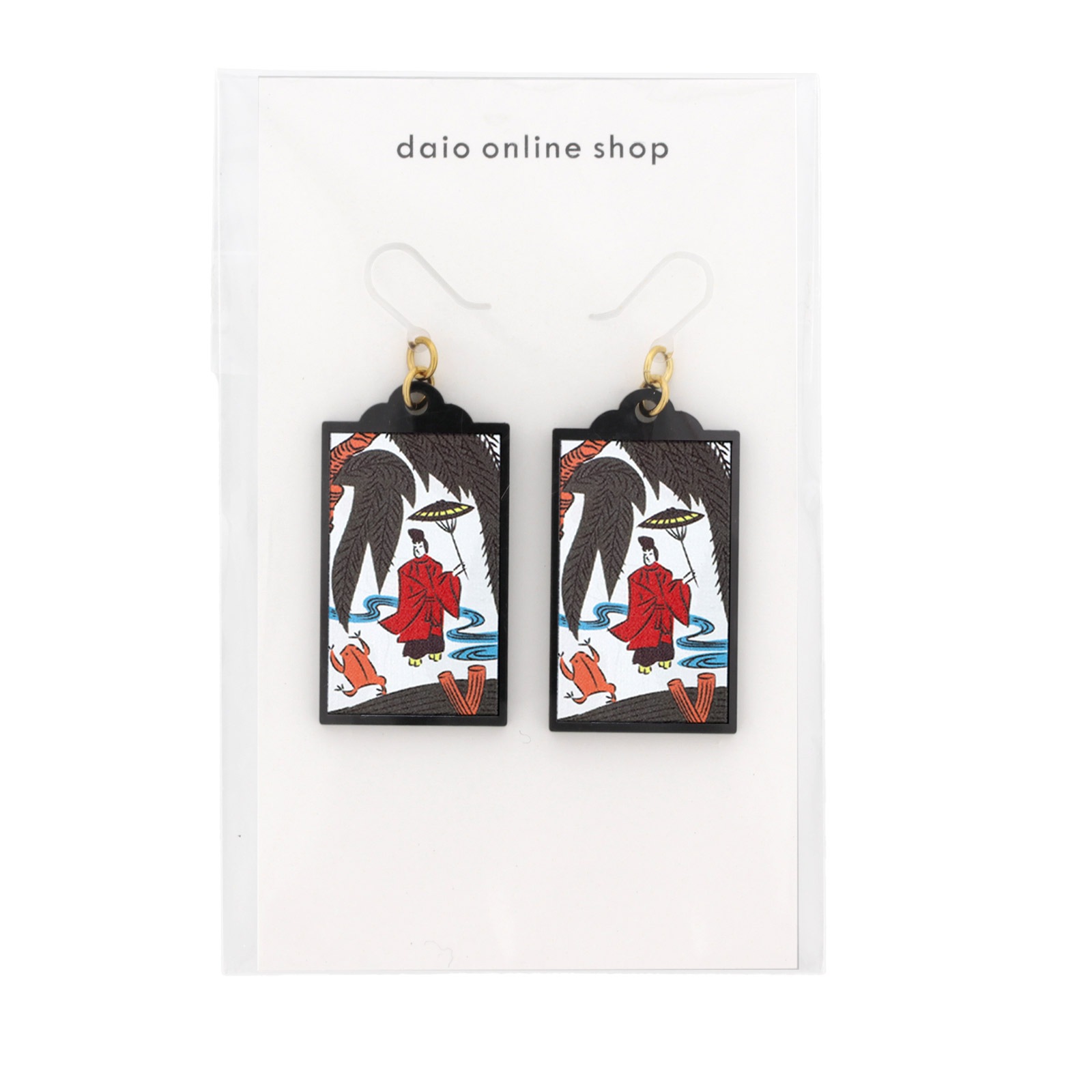 花札ピアス 樹脂ピアス フックタイプ 11月 柳に小野道風(おののみちかぜ) 1ペア（2個組）