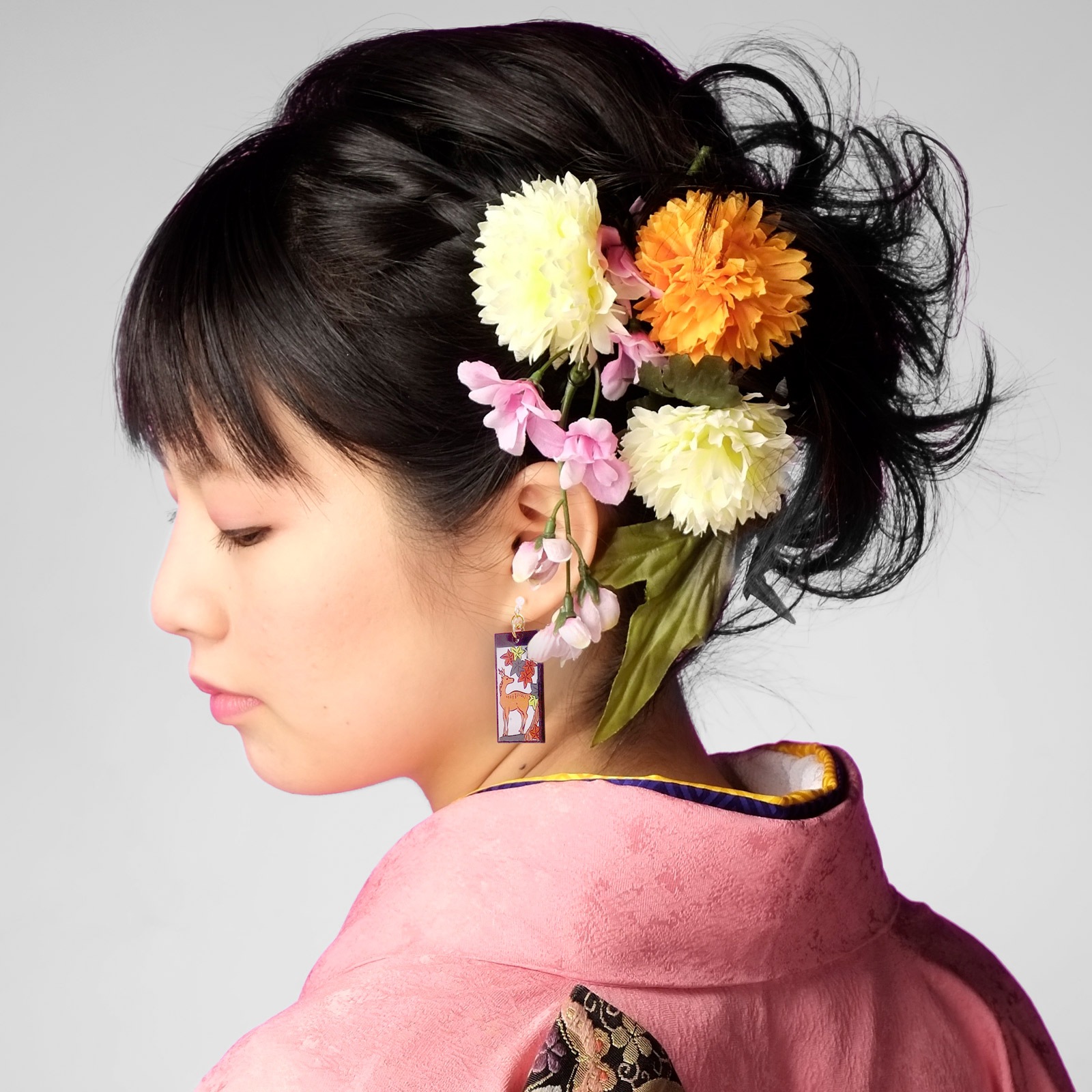 花札ピアス 樹脂ピアス フックタイプ 11月 柳に小野道風(おののみちかぜ) 1ペア（2個組）