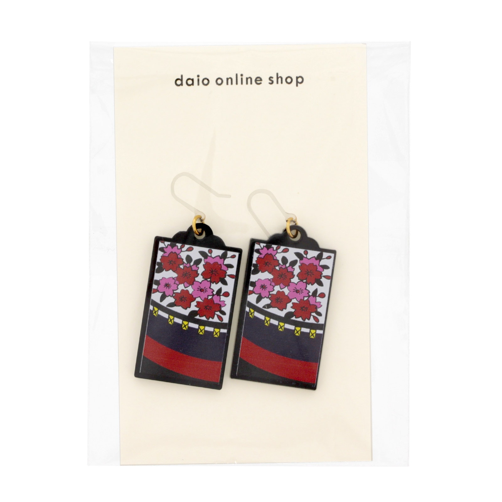 花札ピアス 樹脂ピアス フックタイプ 3月 桜に幕 1ペア（2個組）