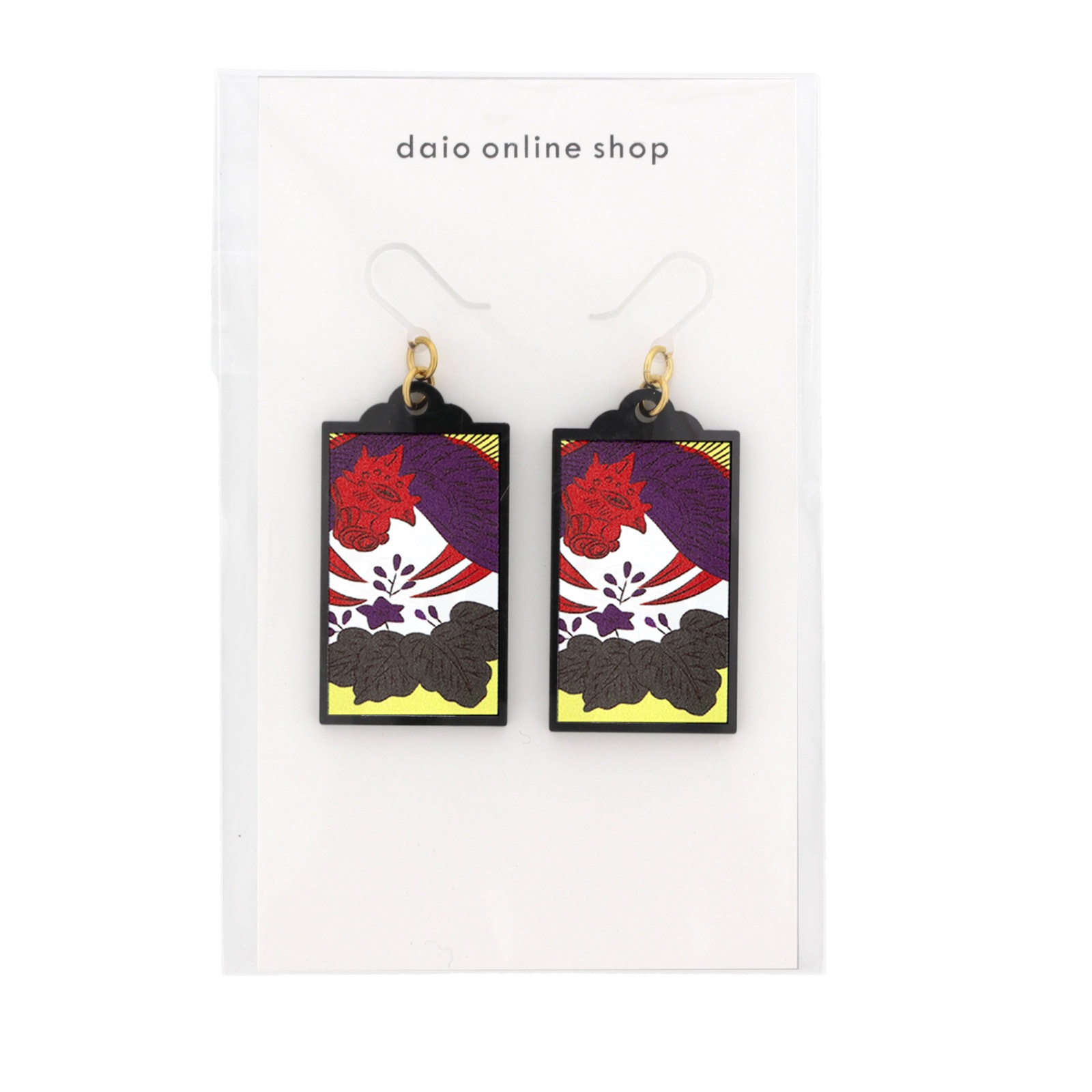 花札ピアス 樹脂ピアス フックタイプ 12月 桐に鳳凰(ほうおう) 1ペア（2個組）