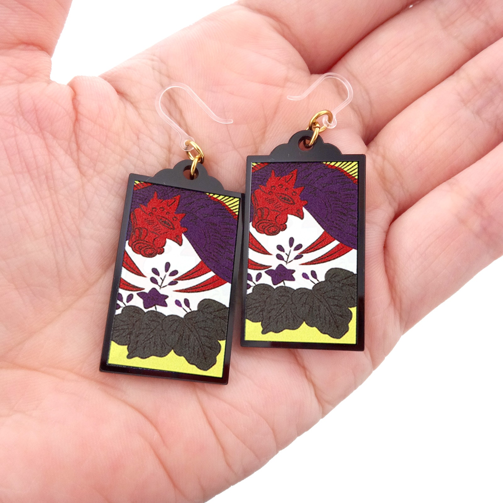 花札ピアス 樹脂ピアス フックタイプ 12月 桐に鳳凰(ほうおう) 1ペア（2個組）