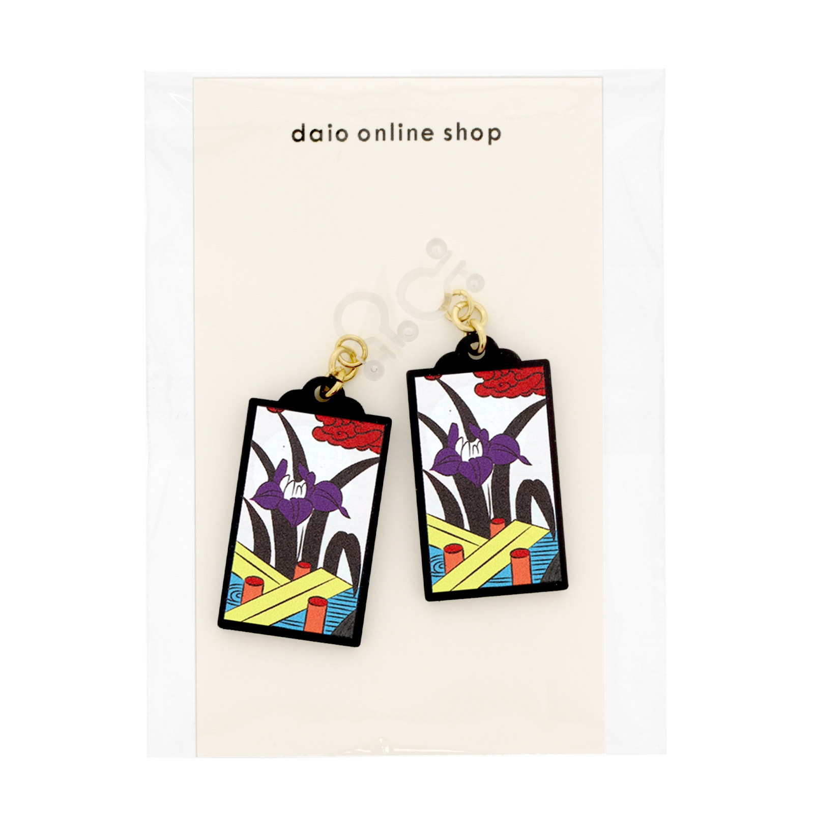 花札イヤリング 樹脂イヤリング ノンホールピアス 5月  菖蒲(あやめ)に八ﾂ橋 1ペア（2個組）