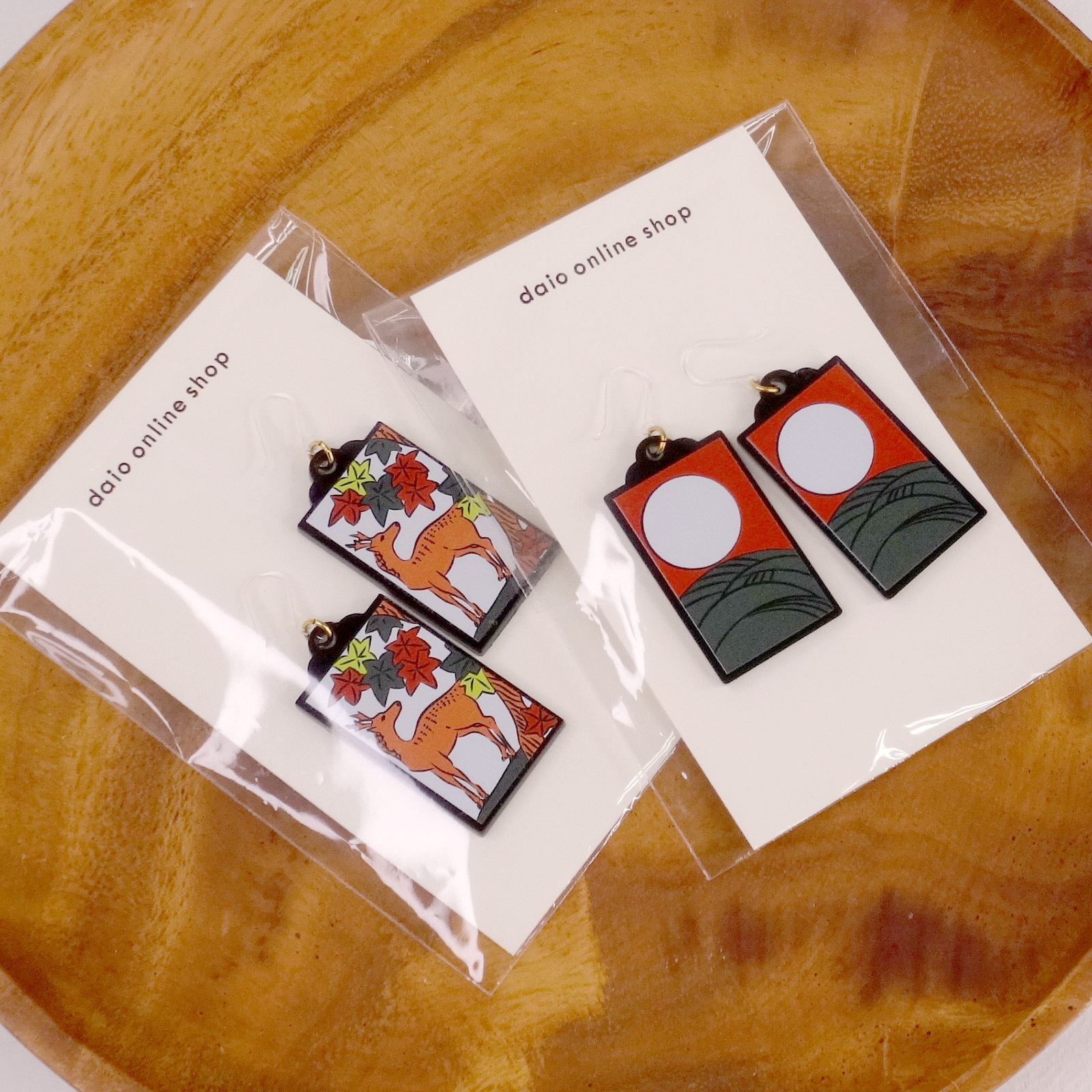 花札イヤリング 樹脂イヤリング ノンホールピアス 5月  菖蒲(あやめ)に八ﾂ橋 1ペア（2個組）