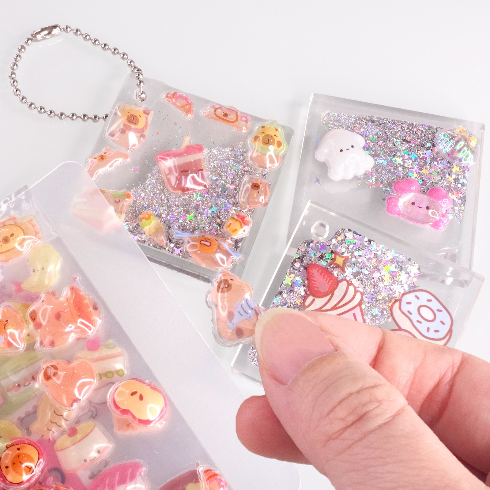 オイルインアクリルキーホルダー 50×50×5mm クリア 無地 パーツ/ボールチェーンセット/スタンドパーツセット