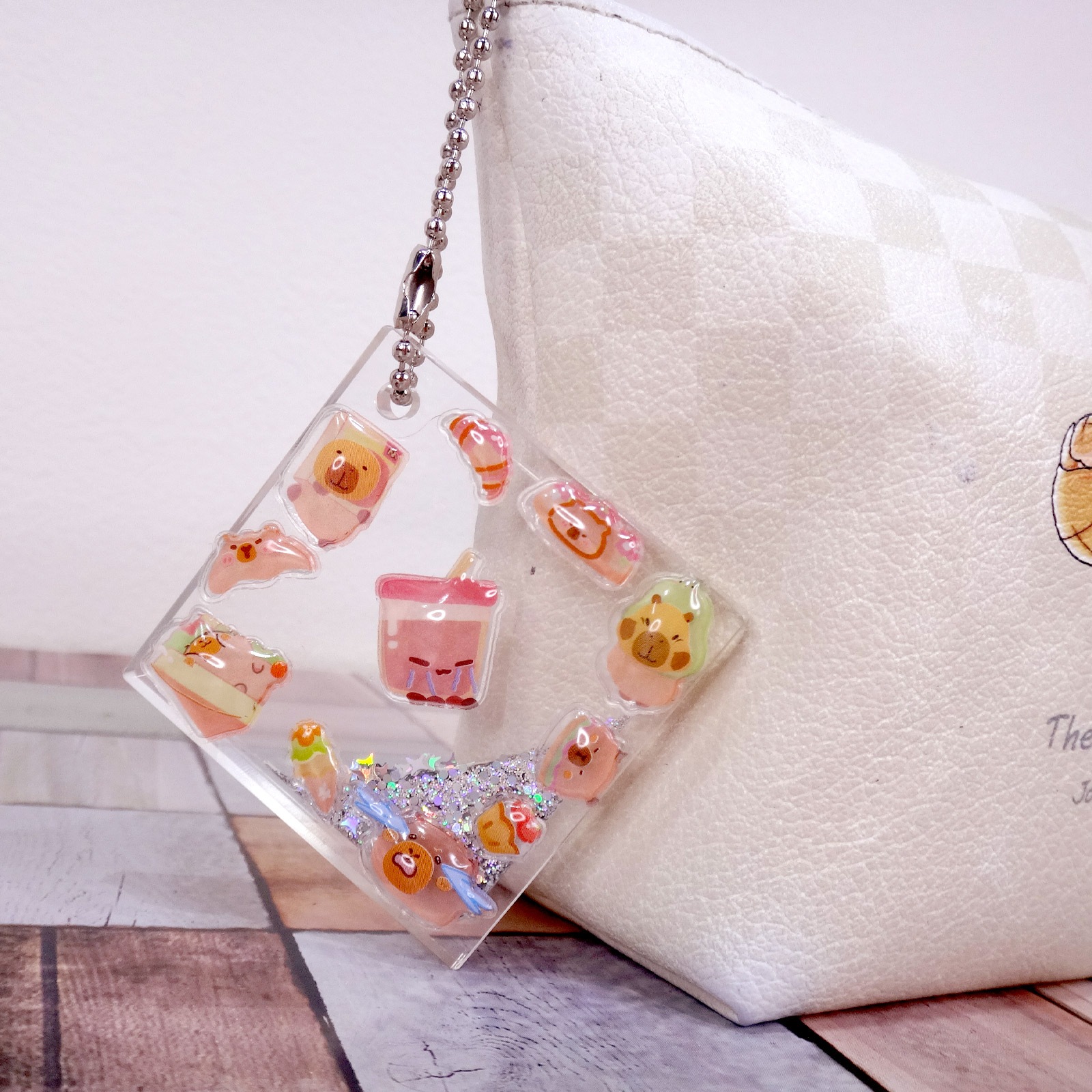 オイルインアクリルキーホルダー 50×50×5mm クリア 無地 パーツ/ボールチェーンセット/スタンドパーツセット