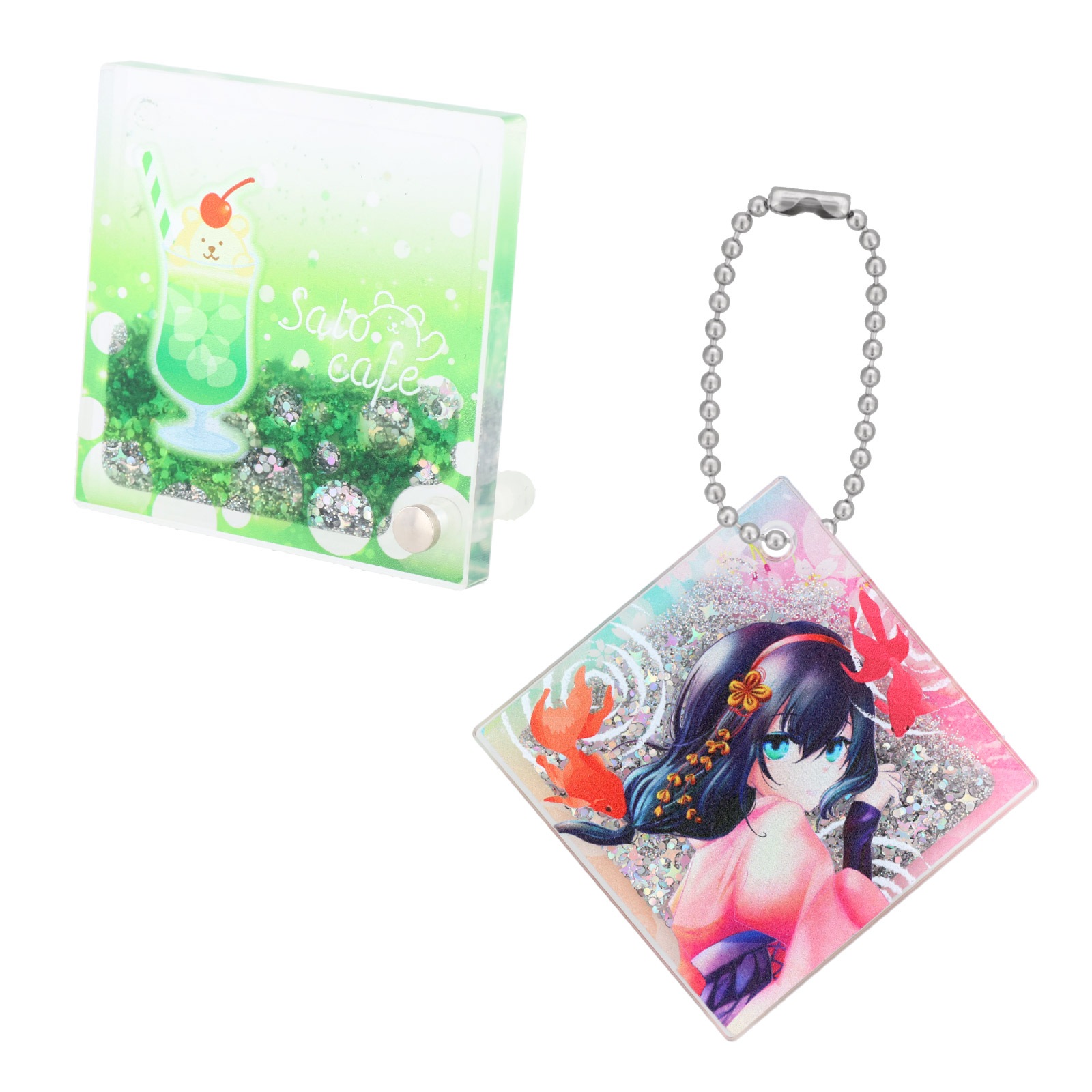 オイルインアクリルキーホルダー 50×50×5mm クリア 無地 パーツ/ボールチェーンセット/スタンドパーツセット