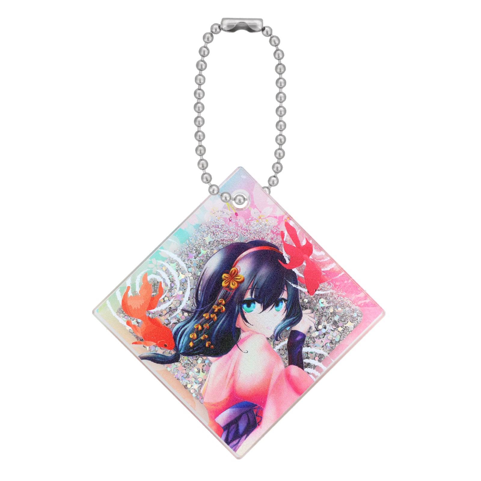 オイルインアクリルキーホルダー 50×50×5mm クリア 無地 パーツ/ボールチェーンセット/スタンドパーツセット