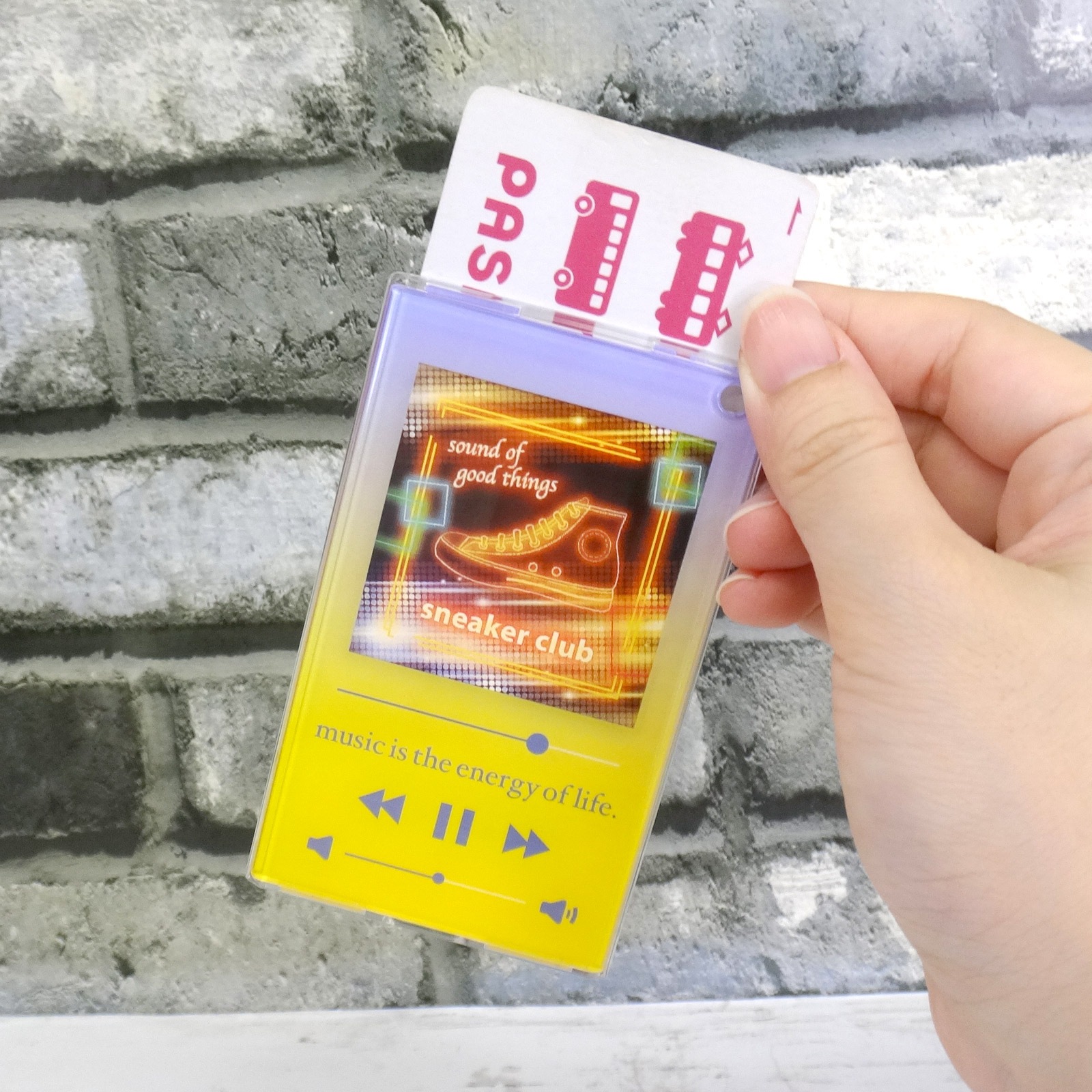 PCクリアパスケース 音楽プレイヤー風 ボールチェーン＆中紙付き ブルー