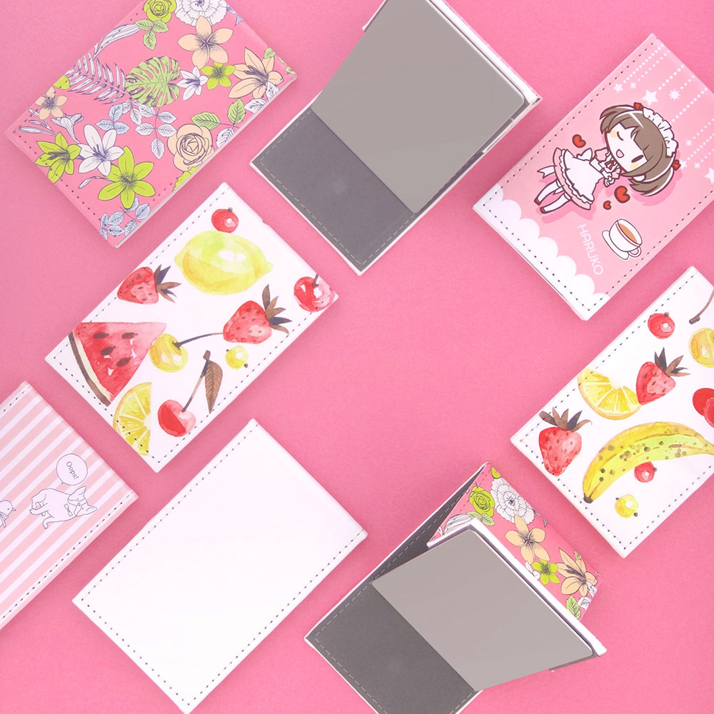 PU製 合皮レザー 折りたたみミラーホワイト 無地