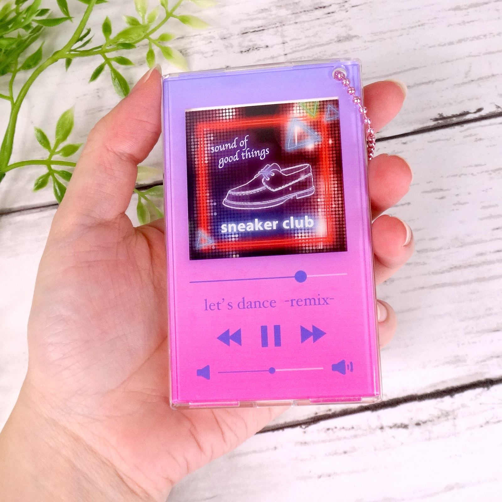 PCクリアパスケース 音楽プレイヤー風 ボールチェーン＆中紙付き ピンク