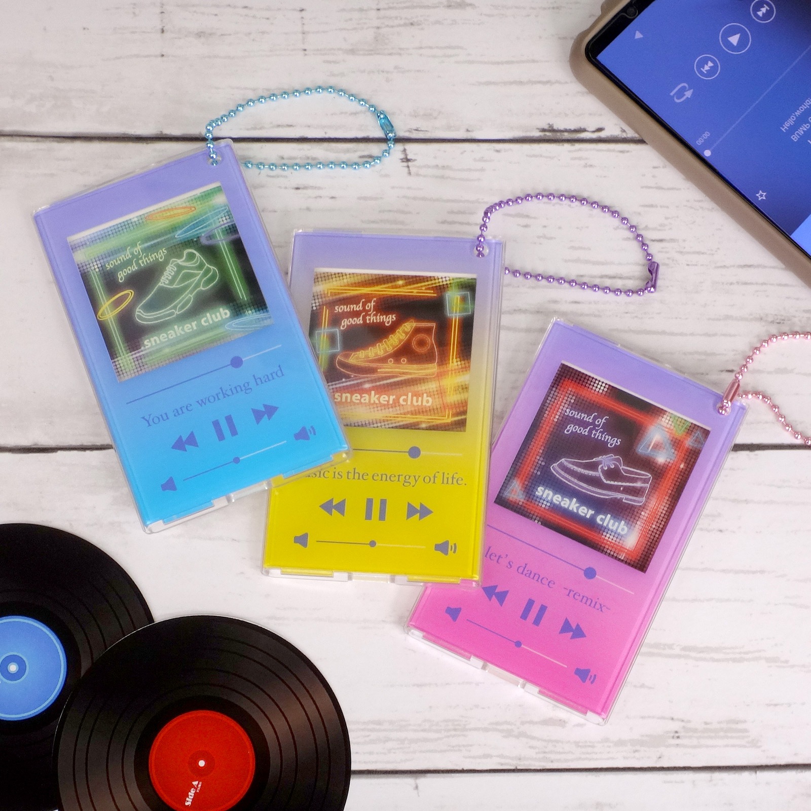 PCクリアパスケース 音楽プレイヤー風 ボールチェーン＆中紙付き イエロー