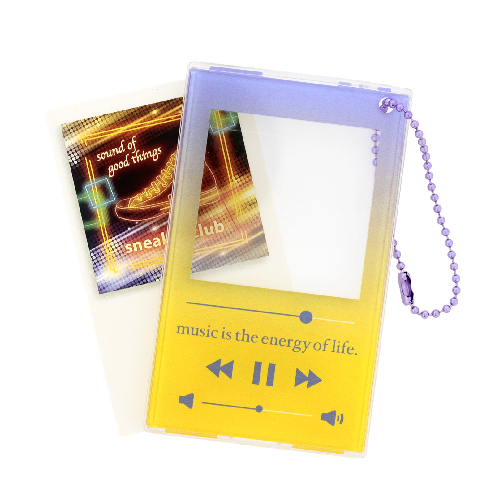 PCクリアパスケース 音楽プレイヤー風 ボールチェーン＆中紙付き イエロー