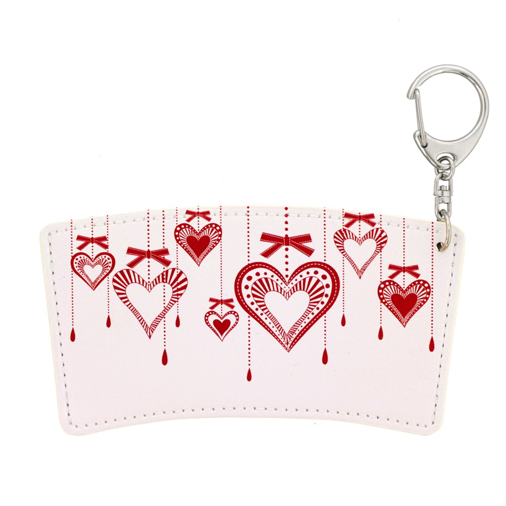 バレンタインに メッセージが書ける カップスリーブ 合皮レザー製 デザインB（レッド）