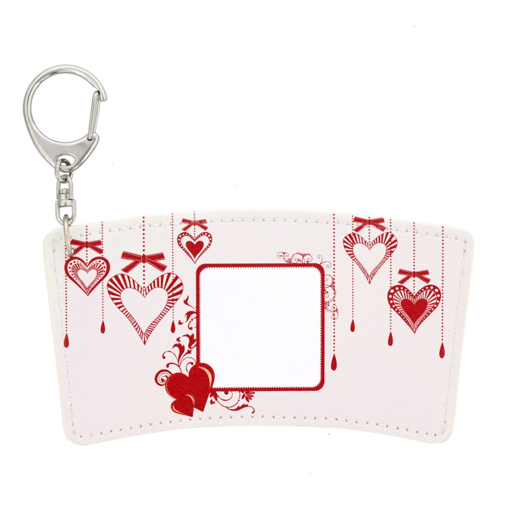 バレンタインに メッセージが書ける カップスリーブ 合皮レザー製 デザインB（レッド）