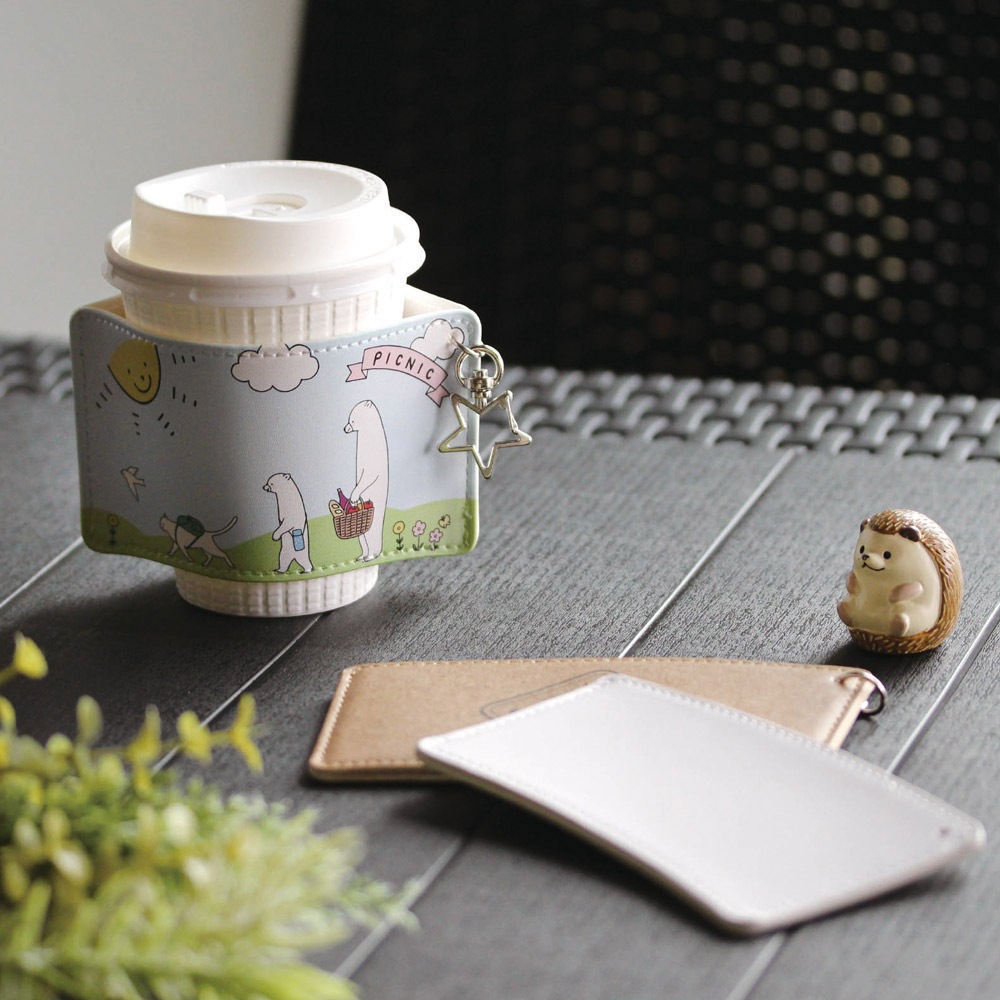 バレンタインに メッセージが書ける カップスリーブ 合皮レザー製 デザインC（ネイビー）