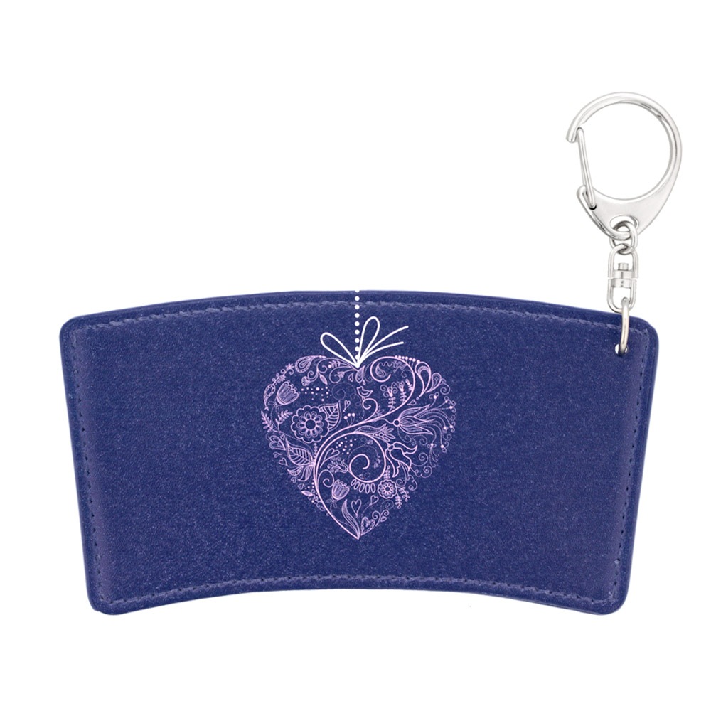 バレンタインに メッセージが書ける カップスリーブ 合皮レザー製 デザインC（ネイビー）