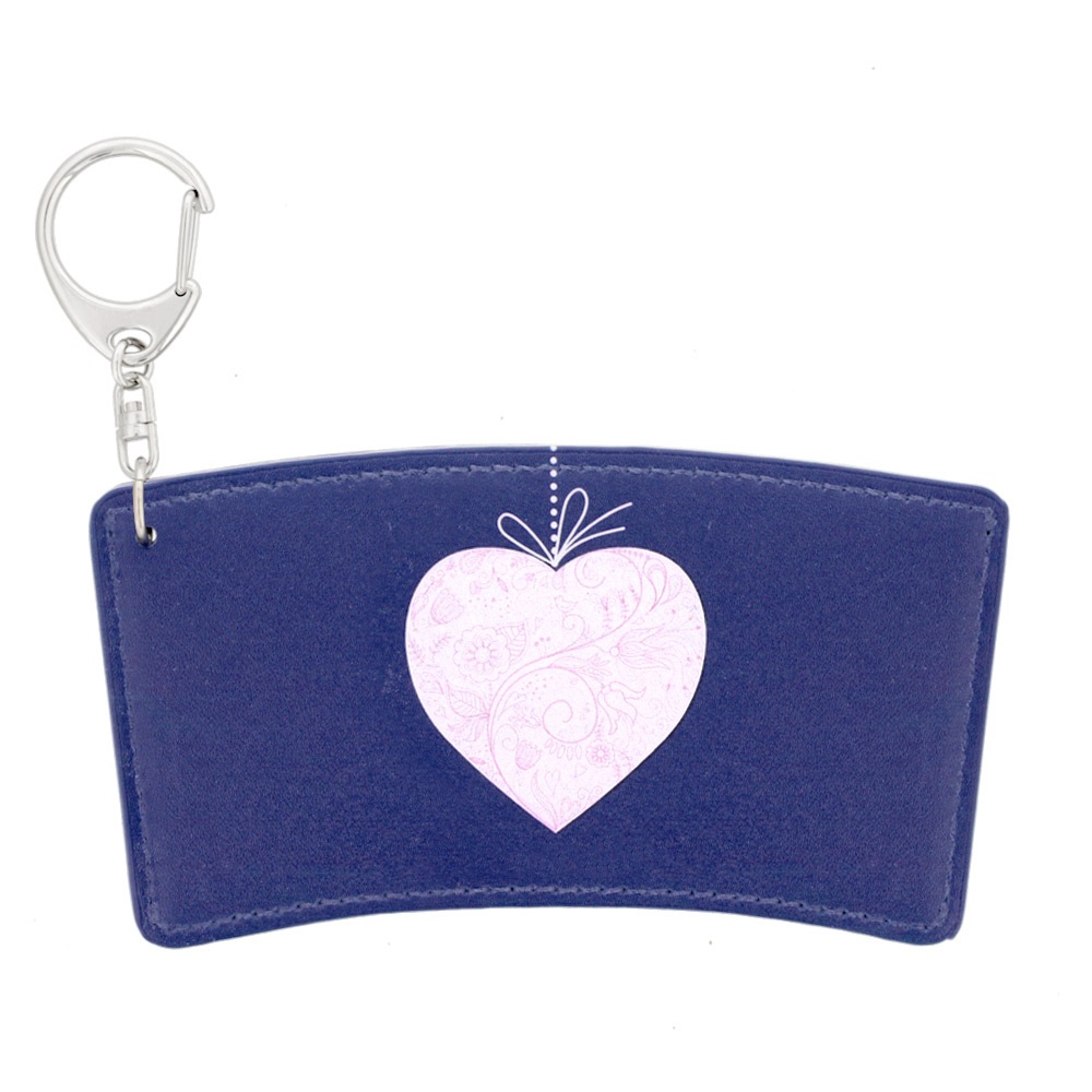 バレンタインに メッセージが書ける カップスリーブ 合皮レザー製 デザインC（ネイビー）