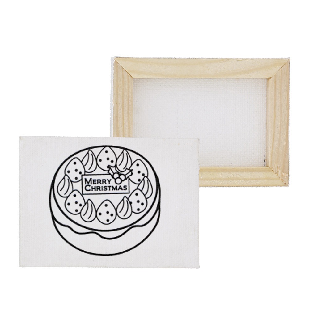 クリスマス 塗り絵 ミニキャンバス 50×70mm ケーキ 横向き