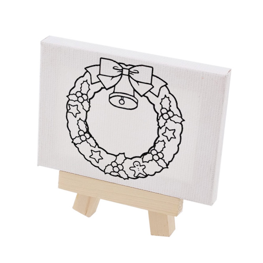 クリスマス 塗り絵 ミニキャンバス 50×70mm リース 横向き