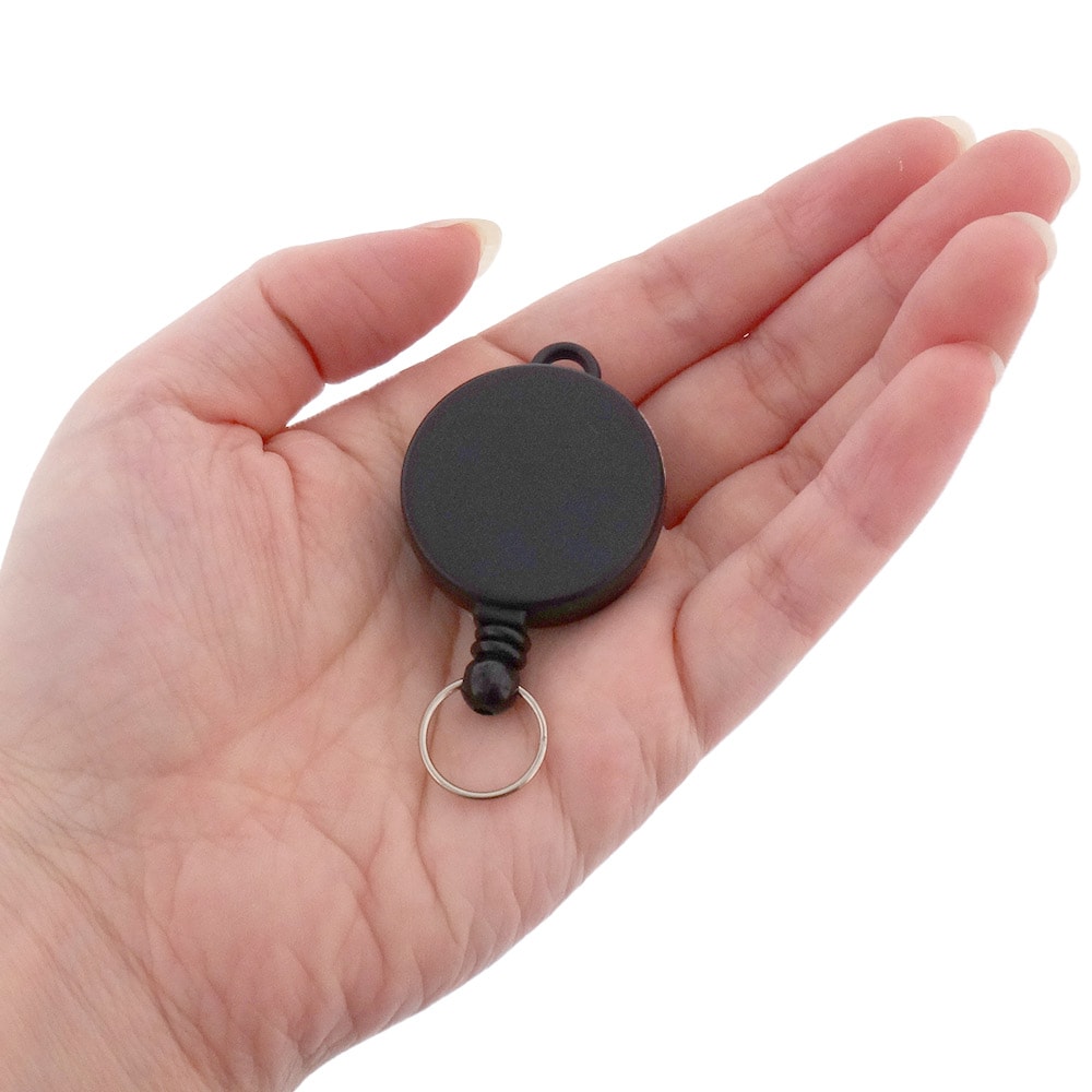 ○両面フラットボディ○ ツボ付リールキーホルダー ブラック｜パーツ