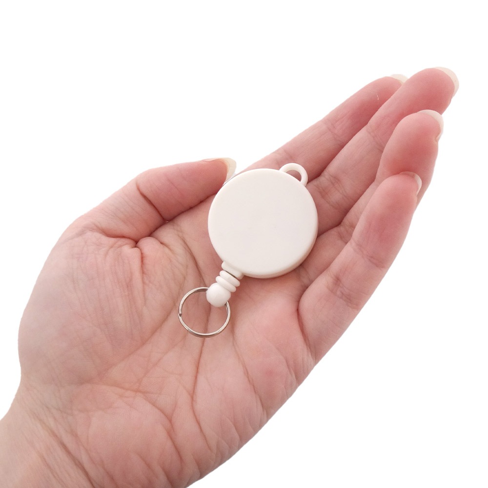 ○両面フラットボディ○ ツボ付リールキーホルダー ホワイト