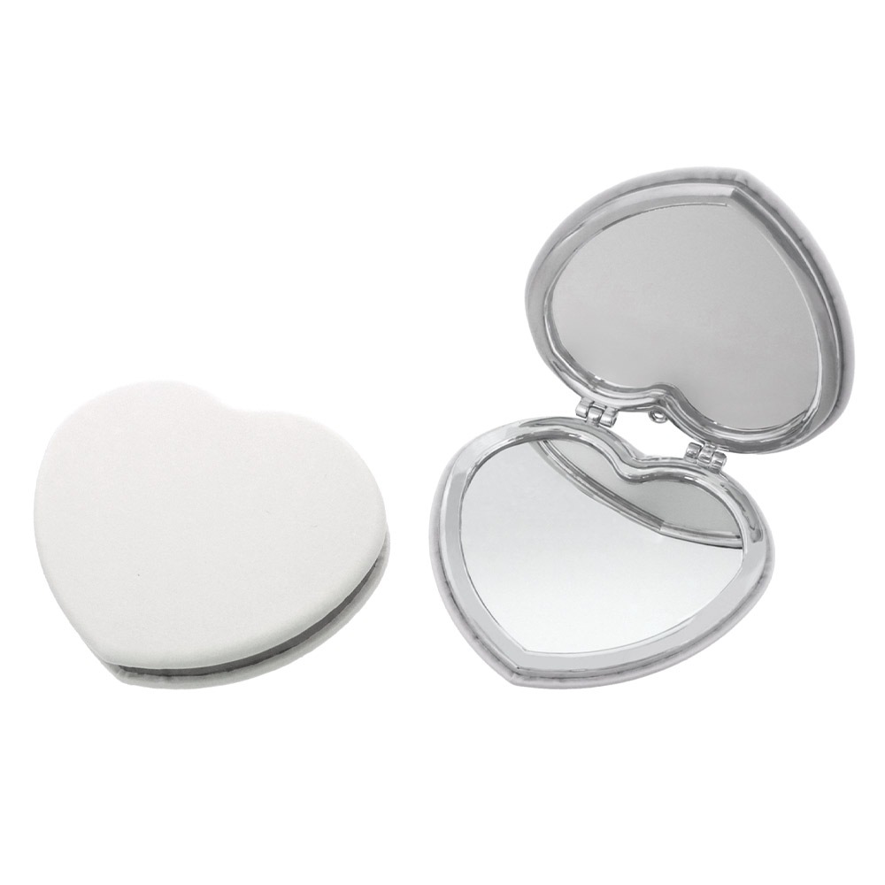 PU製コンパクトミラー パルミエ (ハート型／両面ミラー・拡大鏡付き) ホワイト 無地