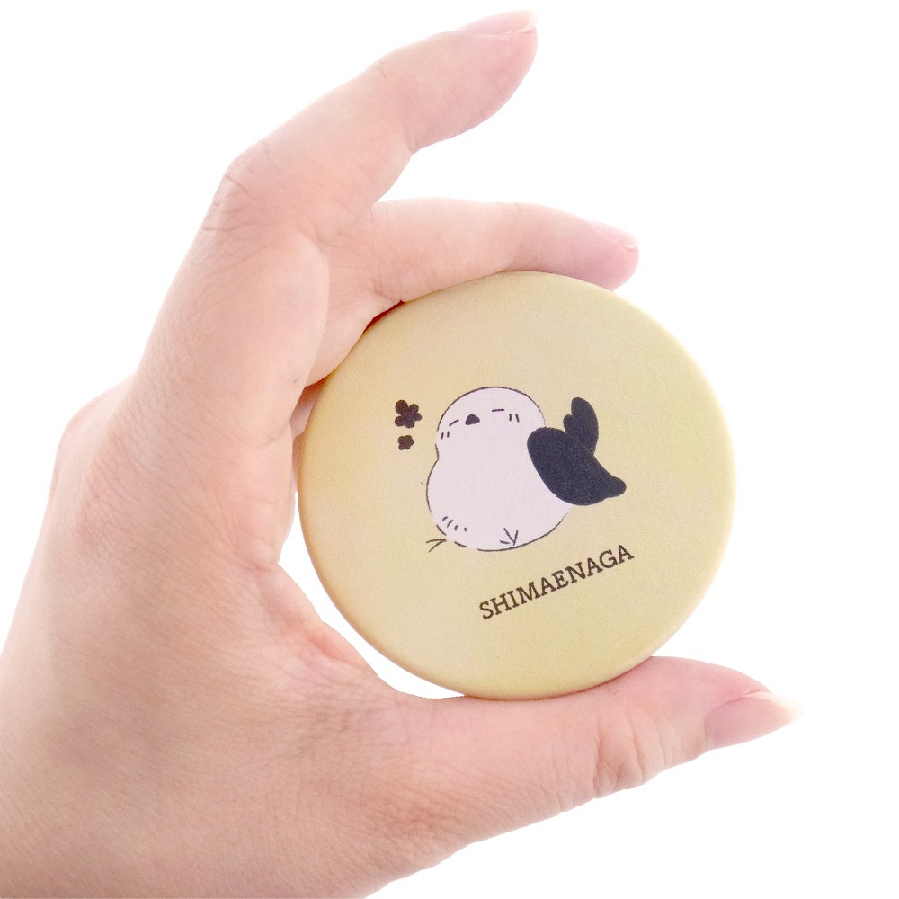 PU製コンパクトミラー クッキー (丸型／両面ミラー・拡大鏡付き) 小鳥 シマエナガ ピンク