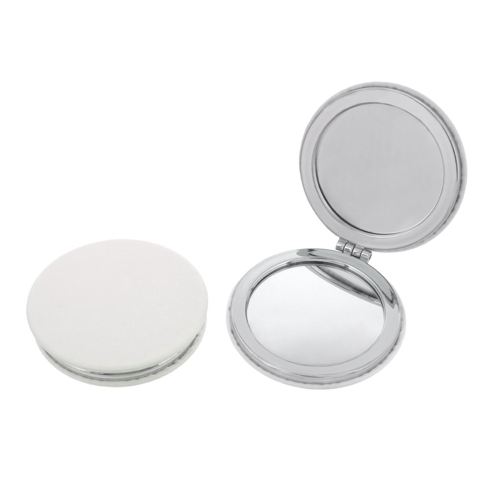 PU製コンパクトミラー クッキー (丸型／両面ミラー・拡大鏡付き) ホワイト 無地