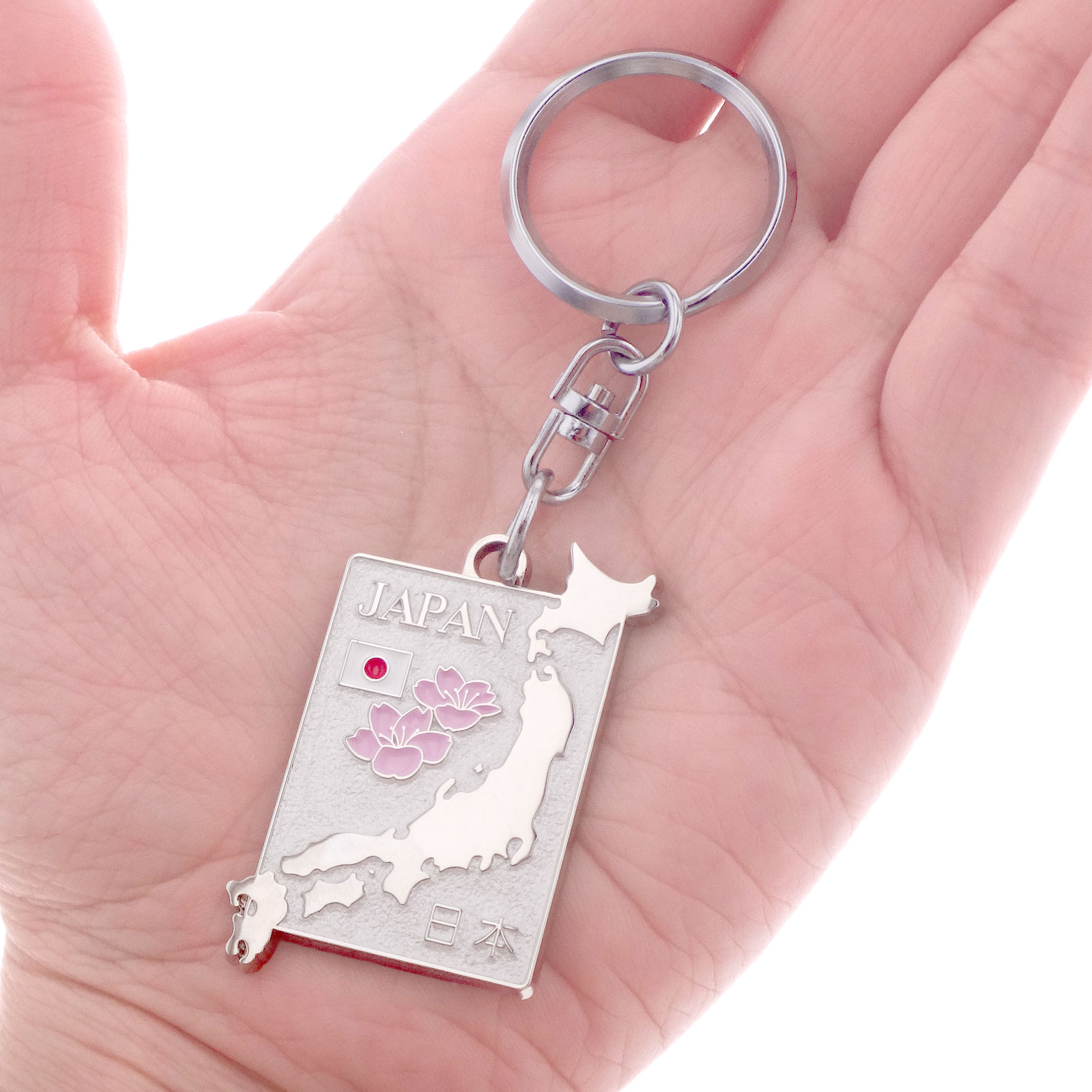 ROLEX シルバーメタルキーホルダー 日本のお土産 観光 メタル キーホルダー No.103 日本地図 桜 銀 長方形