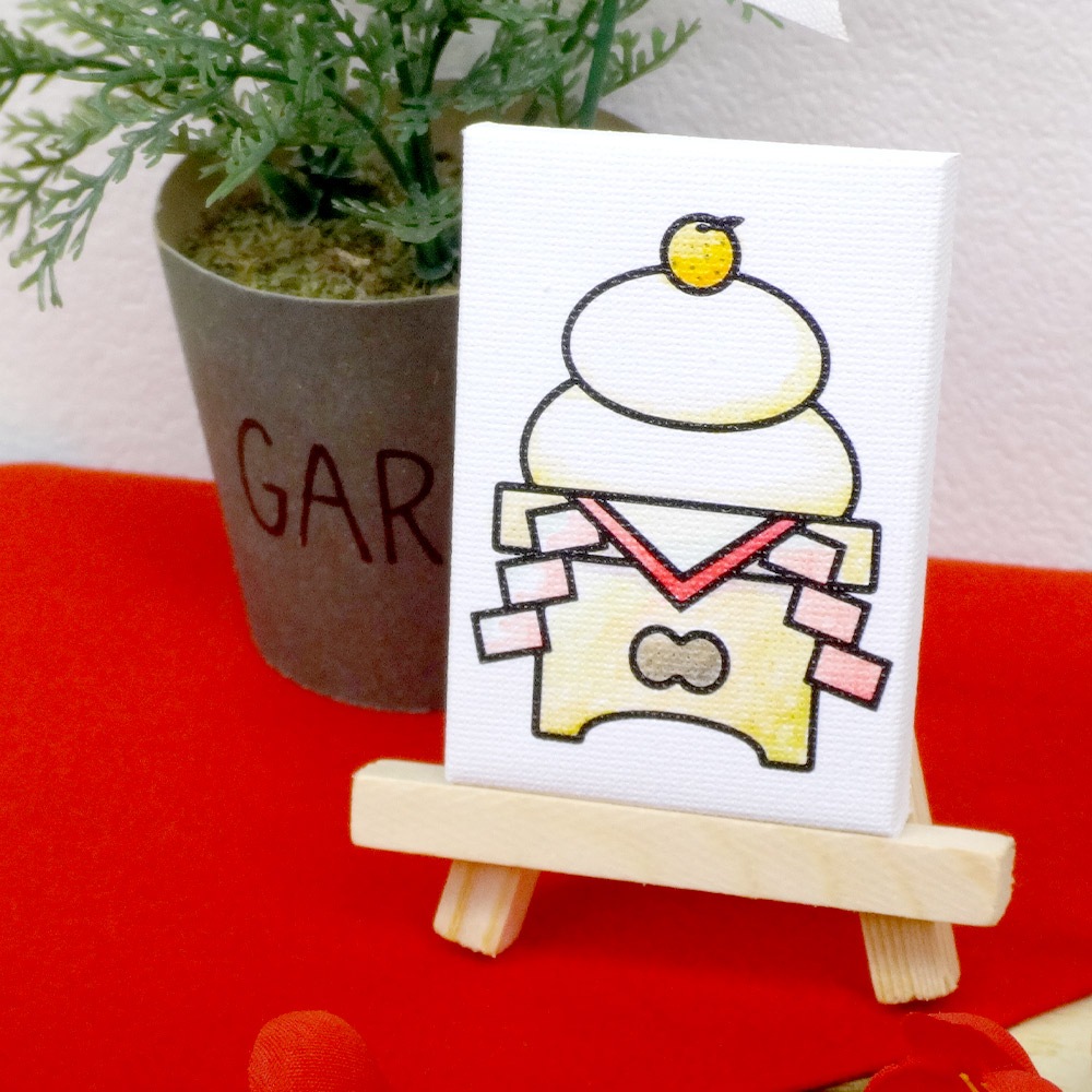 お正月 塗り絵 ミニキャンバス 50×70mm 鏡もち