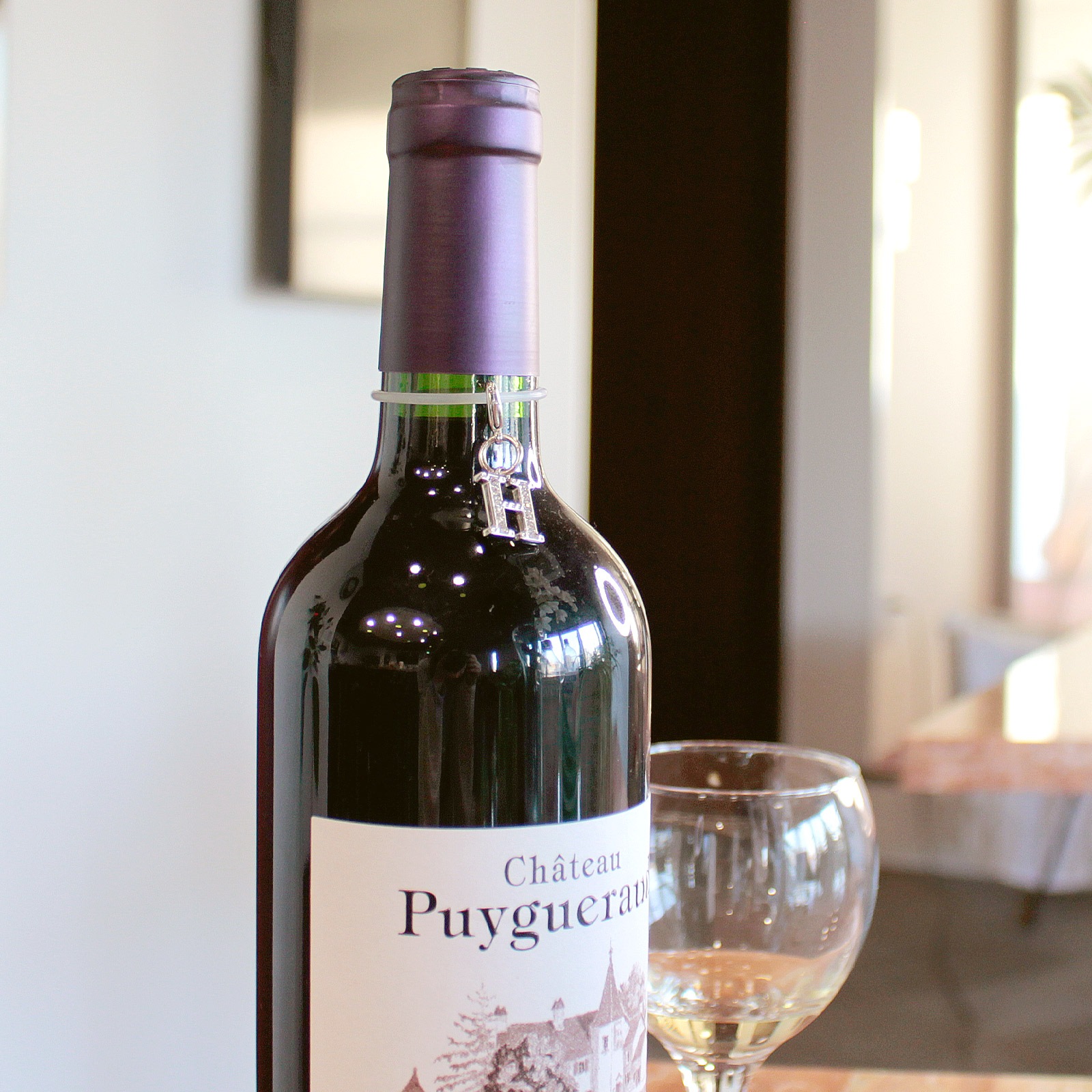 アンブレラマーカー 持ち手タイプ ホワイト アルファベットチャーム シルバー PE163 （K） 台紙入り