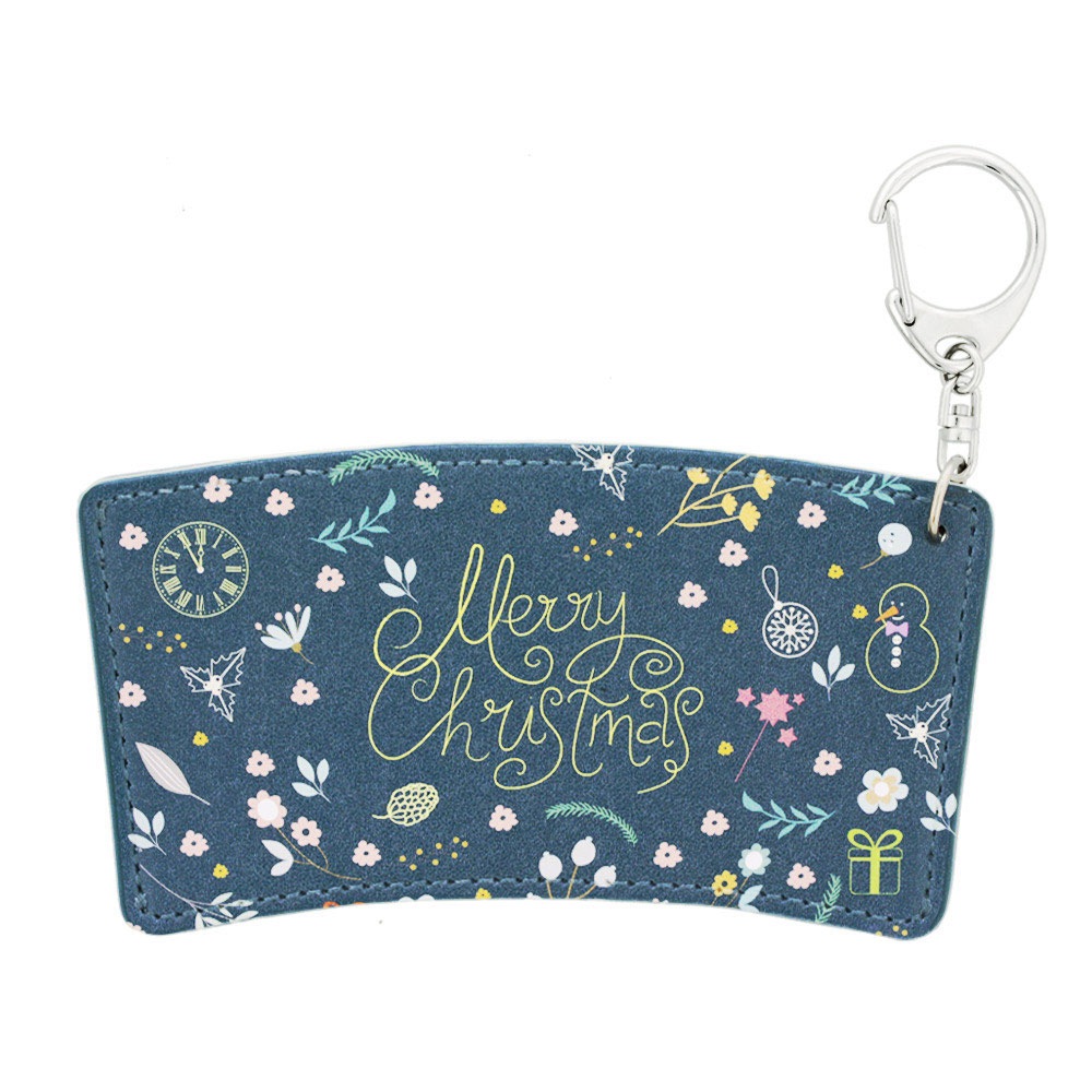 クリスマス カップスリーブ 合皮レザー製 デザインA（グリーン×フラワー）