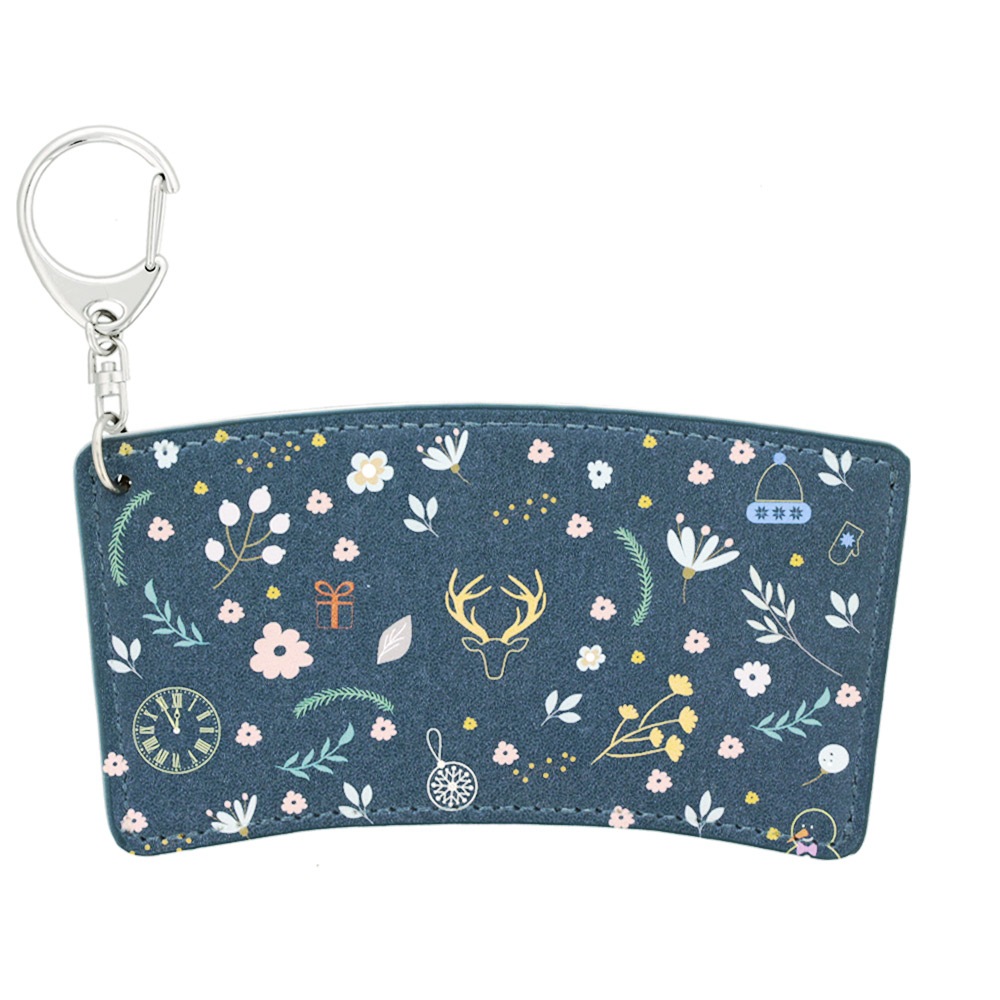 クリスマス カップスリーブ 合皮レザー製 デザインA（グリーン×フラワー）