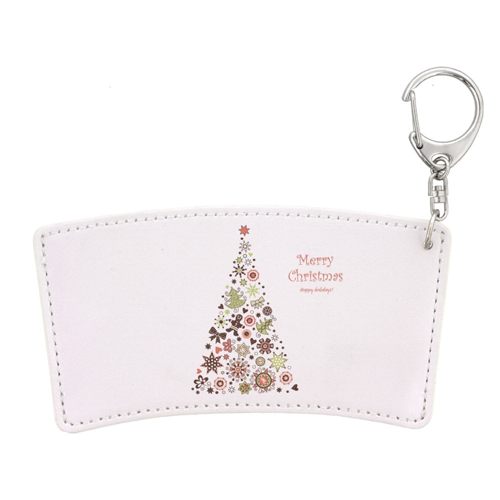 クリスマス カップスリーブ 合皮レザー製 デザインB（グレー×ツリー）
