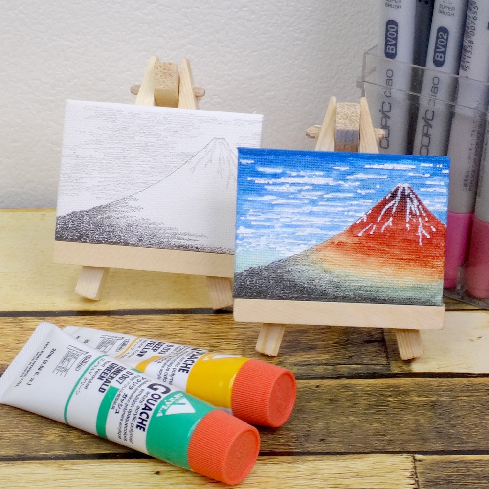 大人の塗り絵 ミニキャンバス 50×70mm 絵画 葛飾北斎 波（冨嶽三十六景 神奈川沖浪裏)