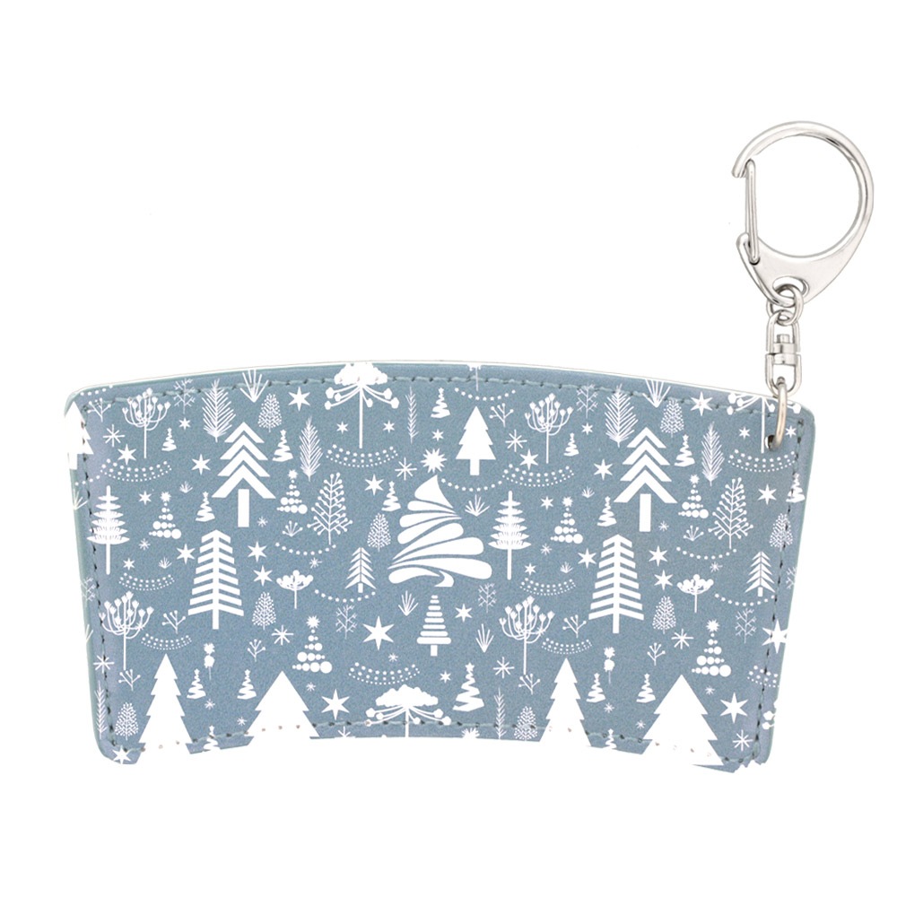 クリスマス カップスリーブ 合皮レザー製 デザインC（ライトグリーン×ツリー）