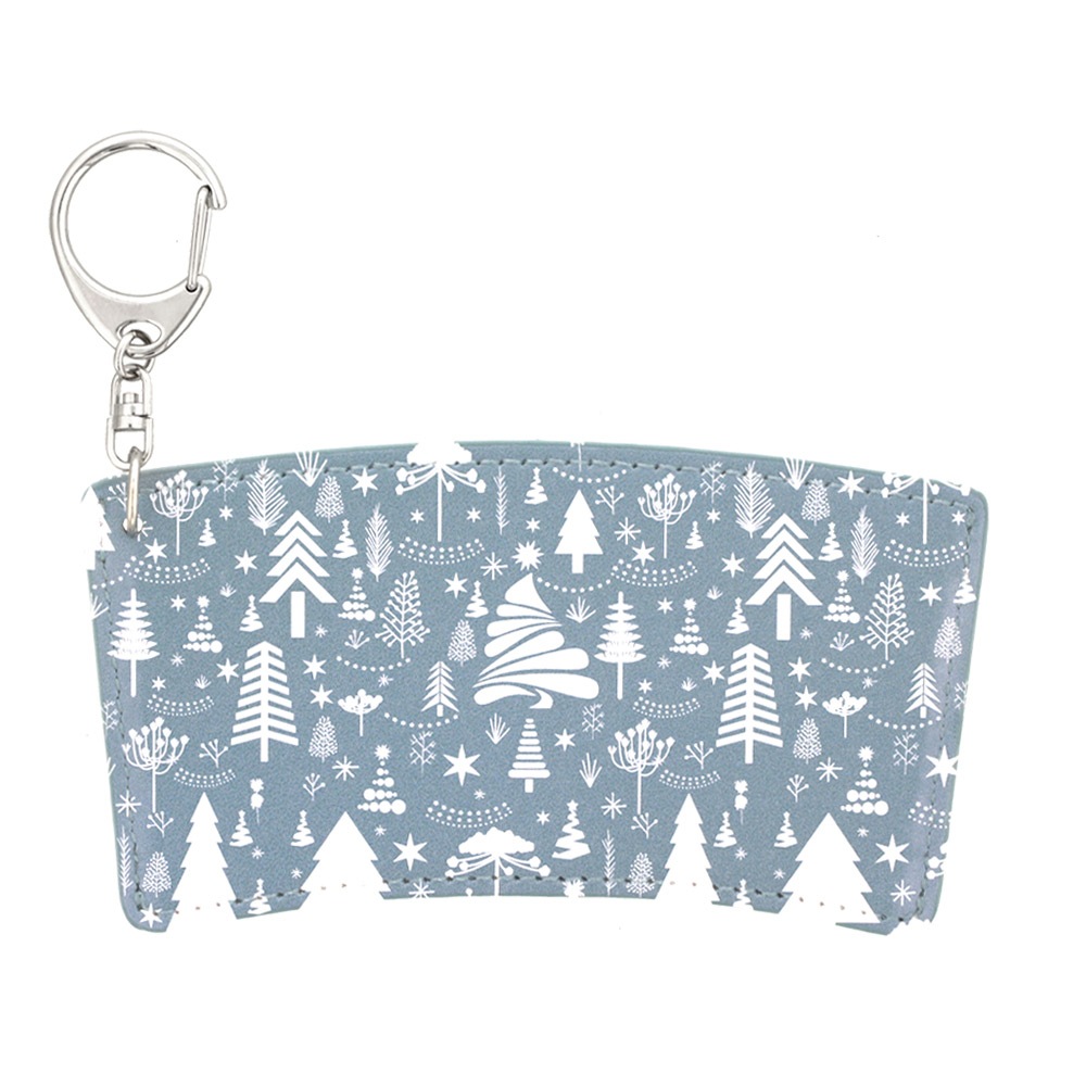 クリスマス カップスリーブ 合皮レザー製 デザインC（ライトグリーン×ツリー）