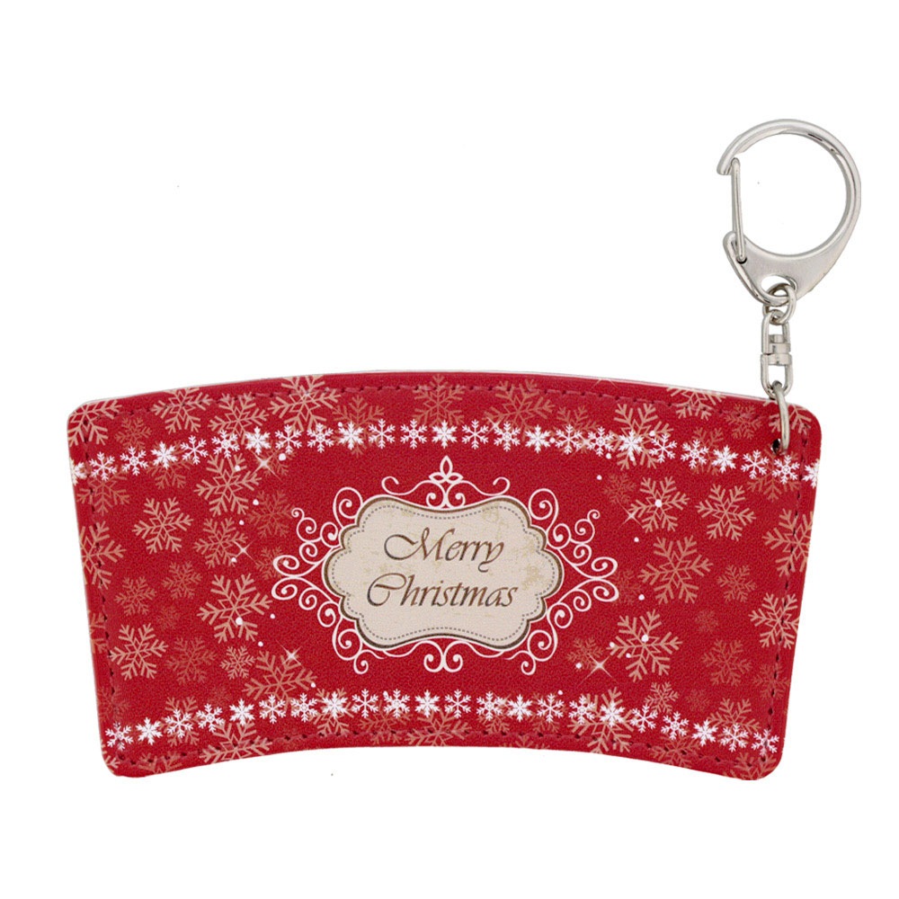 クリスマス カップスリーブ 合皮レザー製 デザインＤ（レッド×スノー）