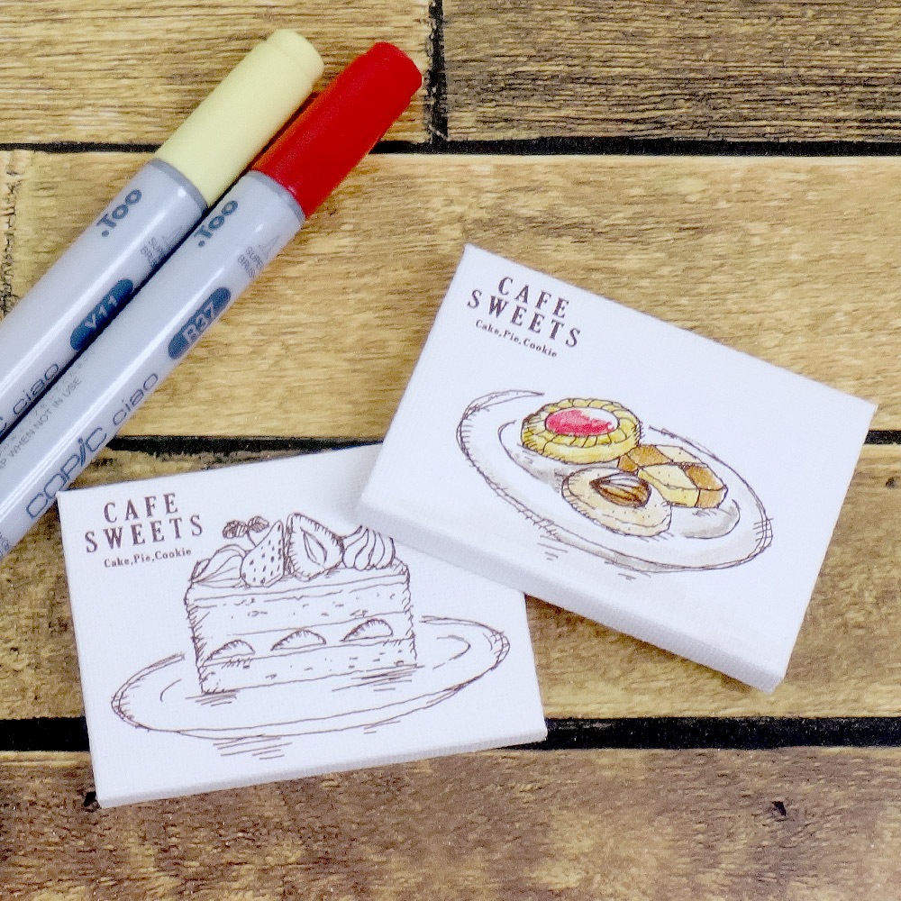 大人の塗り絵 ミニキャンバス 50×70mm カフェ ショートケーキ