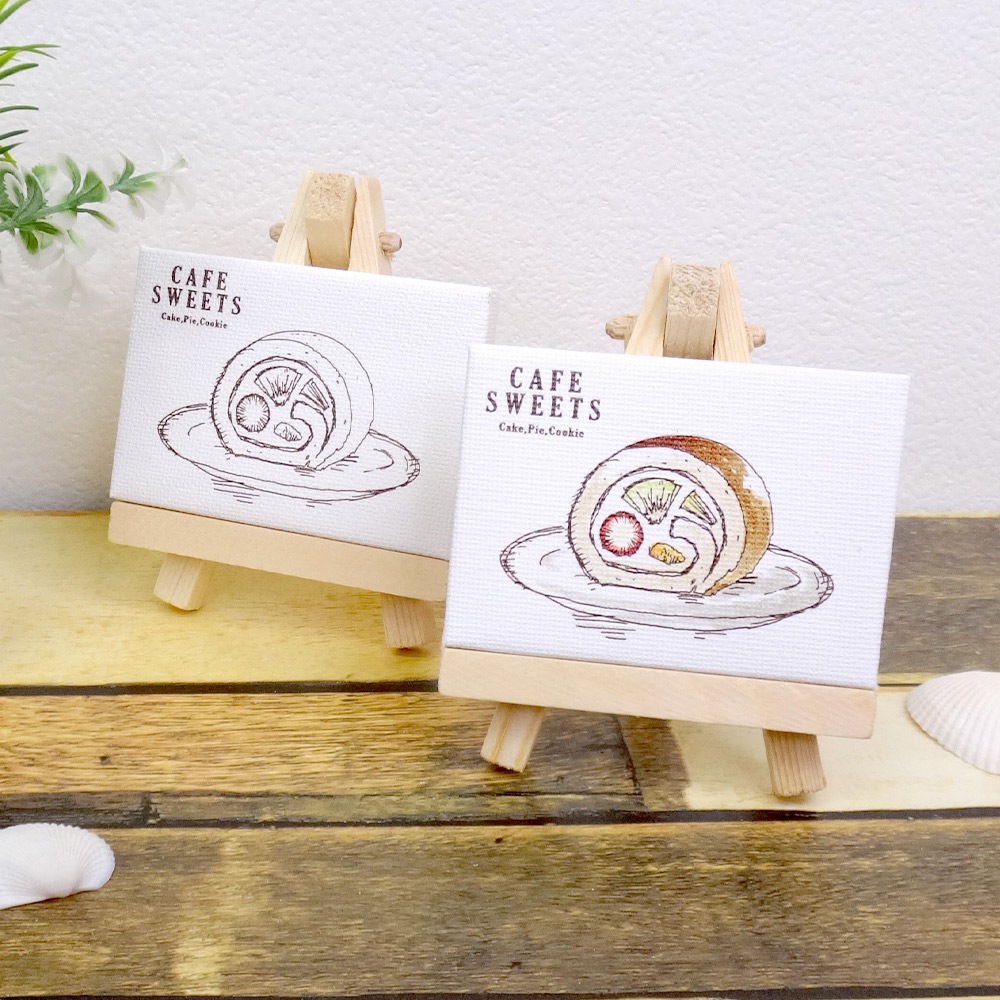 大人の塗り絵 ミニキャンバス 50×70mm カフェ ロールケーキ