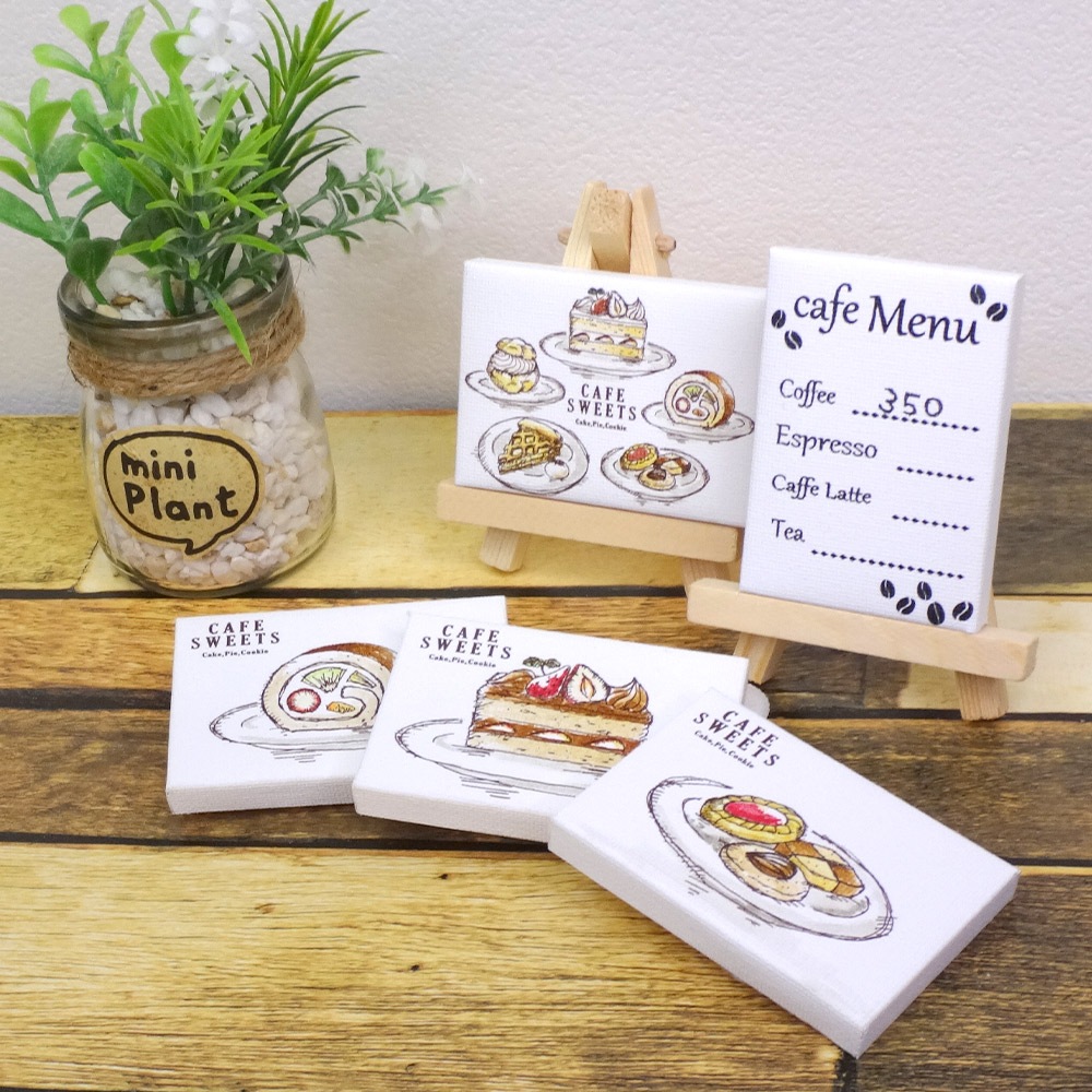 大人の塗り絵 ミニキャンバス 50×70mm カフェ ロールケーキ