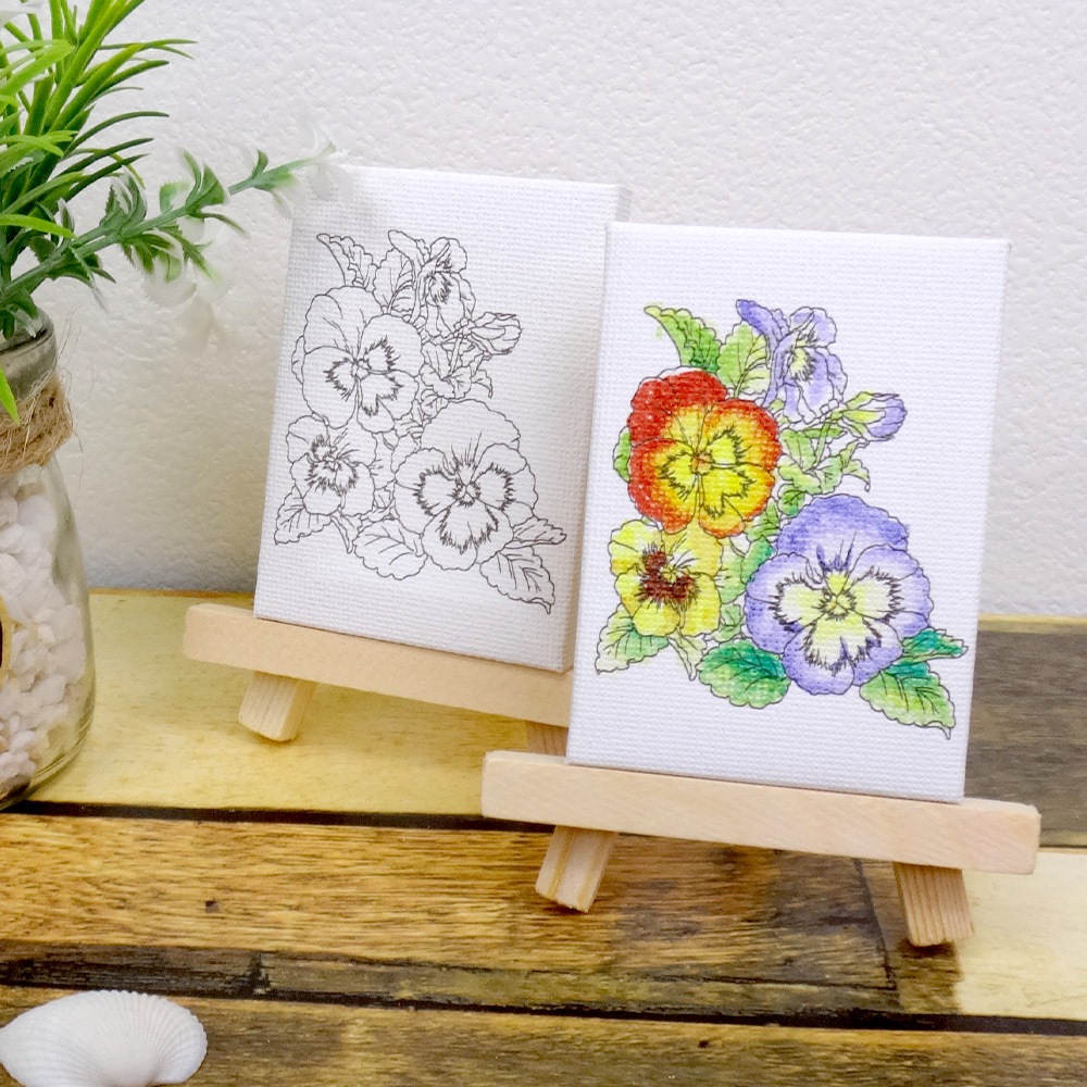 大人の塗り絵 ミニキャンバス 50×70mm フラワー パンジー