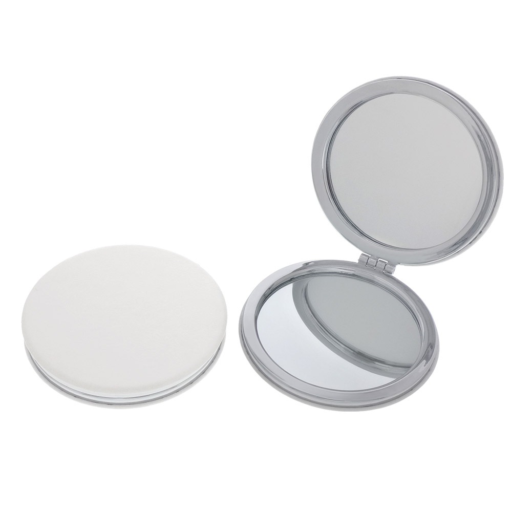 PU製コンパクトミラー パンケーキ (丸型／両面ミラー・拡大鏡付き) ホワイト 無地